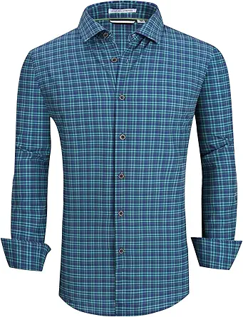 Alex Vando Mens Button Down Shirts Wrinkle Free 4-Way Stretch Print Business Casual Shirt