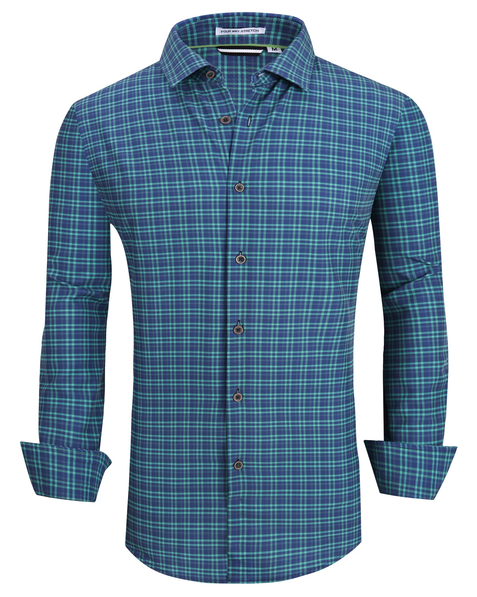 Alex Vando Mens Button Down Shirts Wrinkle Free 4-Way Stretch Print Business Casual Shirt