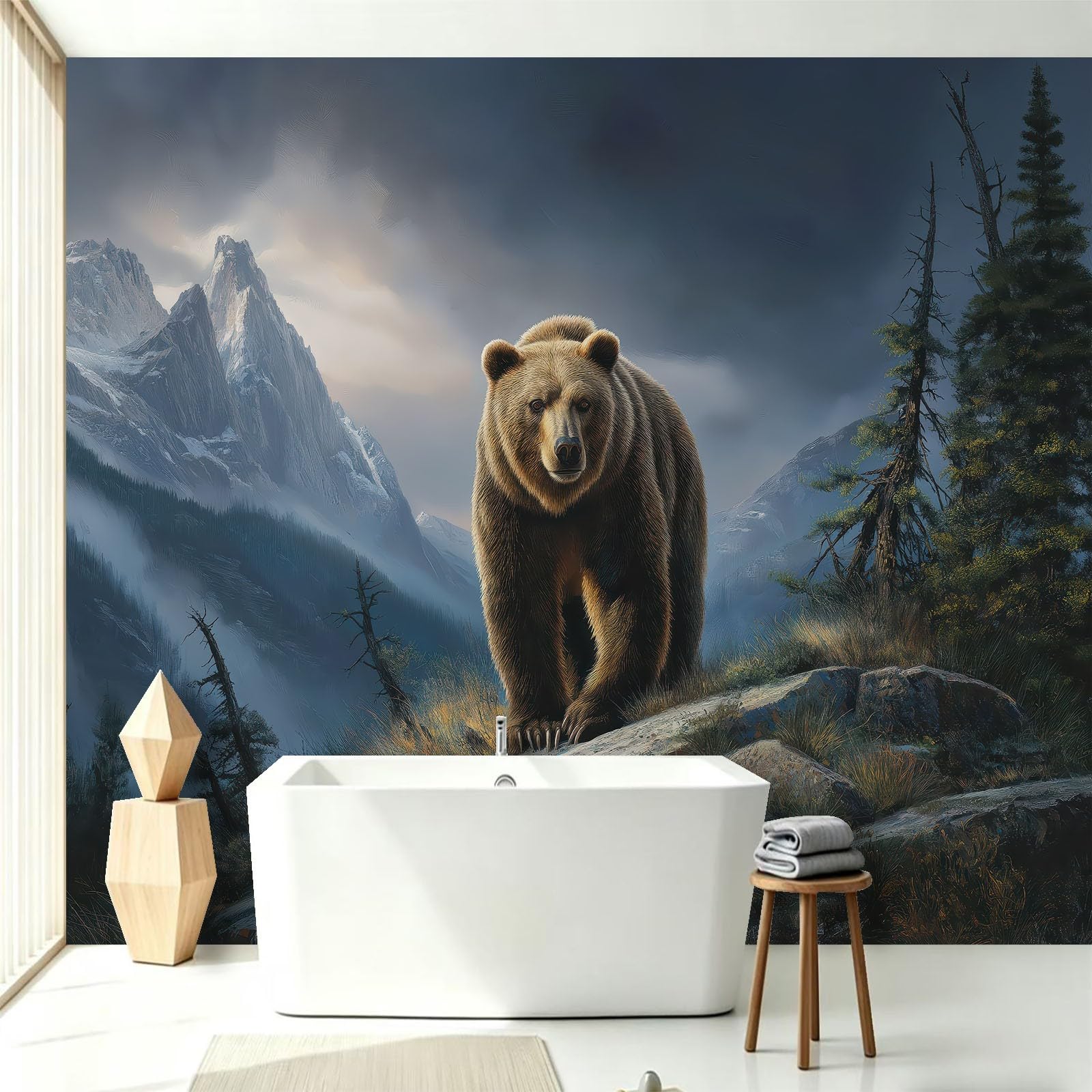 Générique Panoramiczna tapeta, dzikie zwierzęta niedźwiedź brązowy 250 x 175 cm plakat 3D gigantyczny mural - naturalna tapeta z krajobrazem do salonu, pokoju dziecięcego dla dorosłych i gabinetu