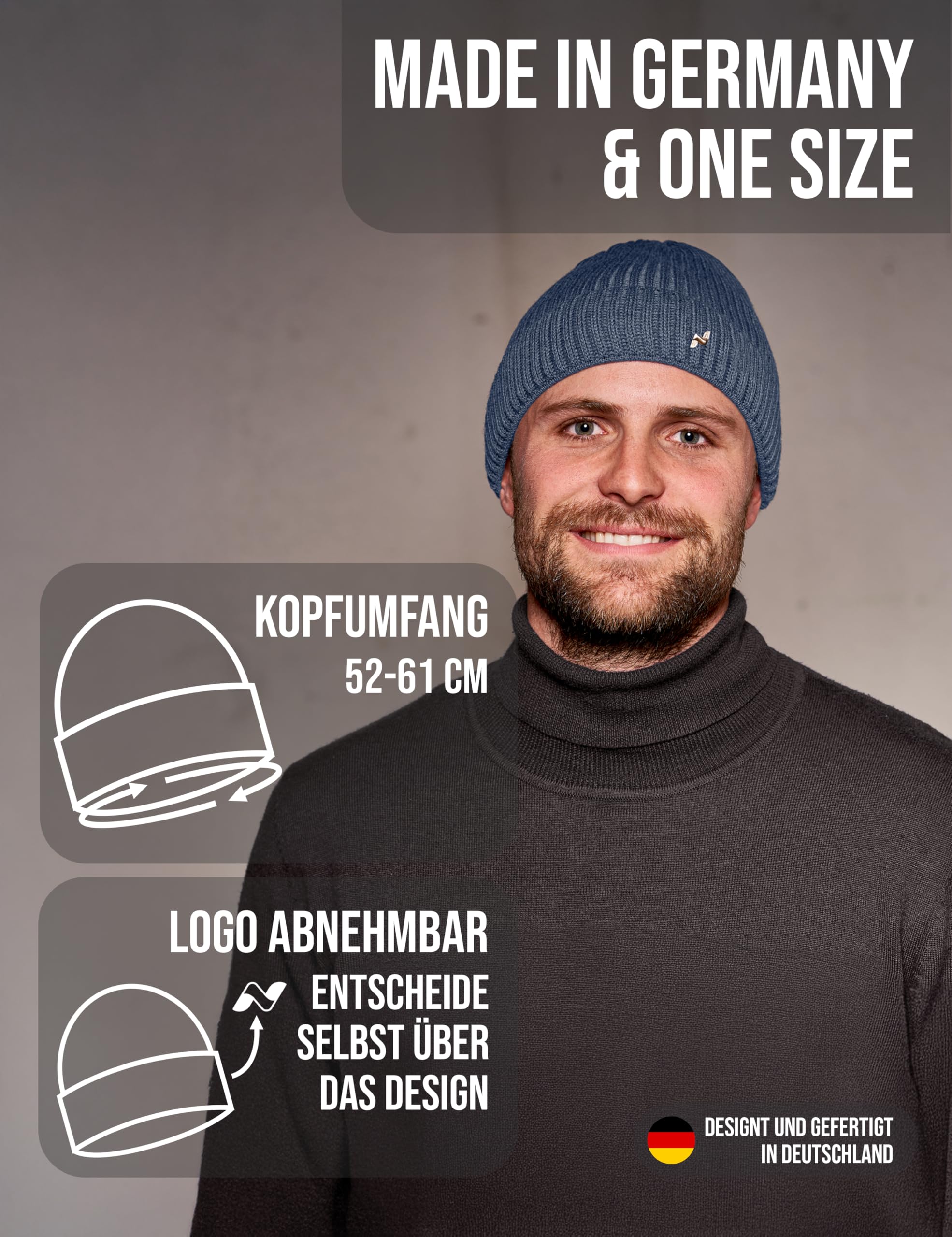 NYTTED® Merino Mütze - Made in Germany - 100% feinste Merinowolle - Wollmütze für Herbst & Winter - Unisex - Beanie für Damen & Herren - Warme Wintermütze - Merino Beanie