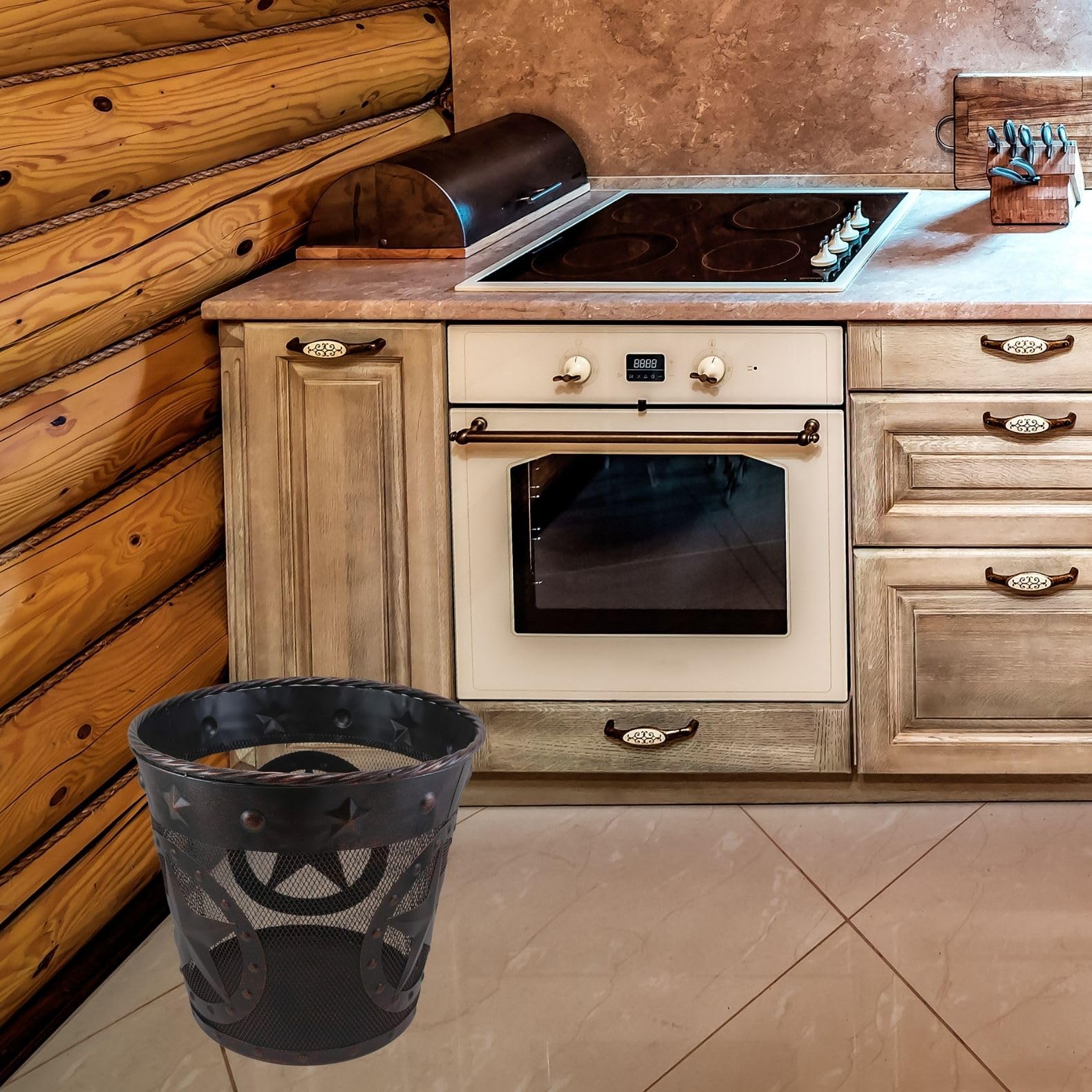 BestGiftEver Basureros con estrella de alambre de malla de metal acabado de cobre, decoración rústica de cabaña occidental