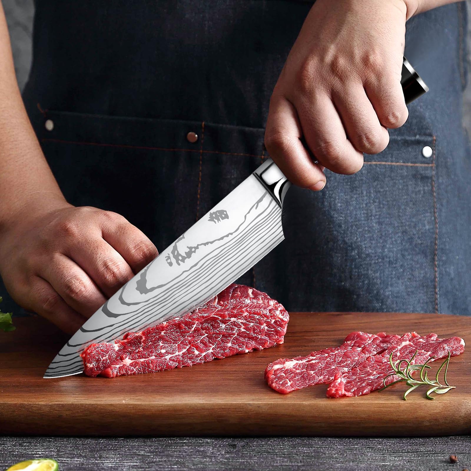 Messerset 5-tlg Küchenmesser Set aus Hochwertigem Edelstahl, Ergonomischen Griff, Profi Messer Set mit Kochmesser, Brotmesser, Santoku Messer, Allzweckmesser, Gemüsemesser-Geschenkbox