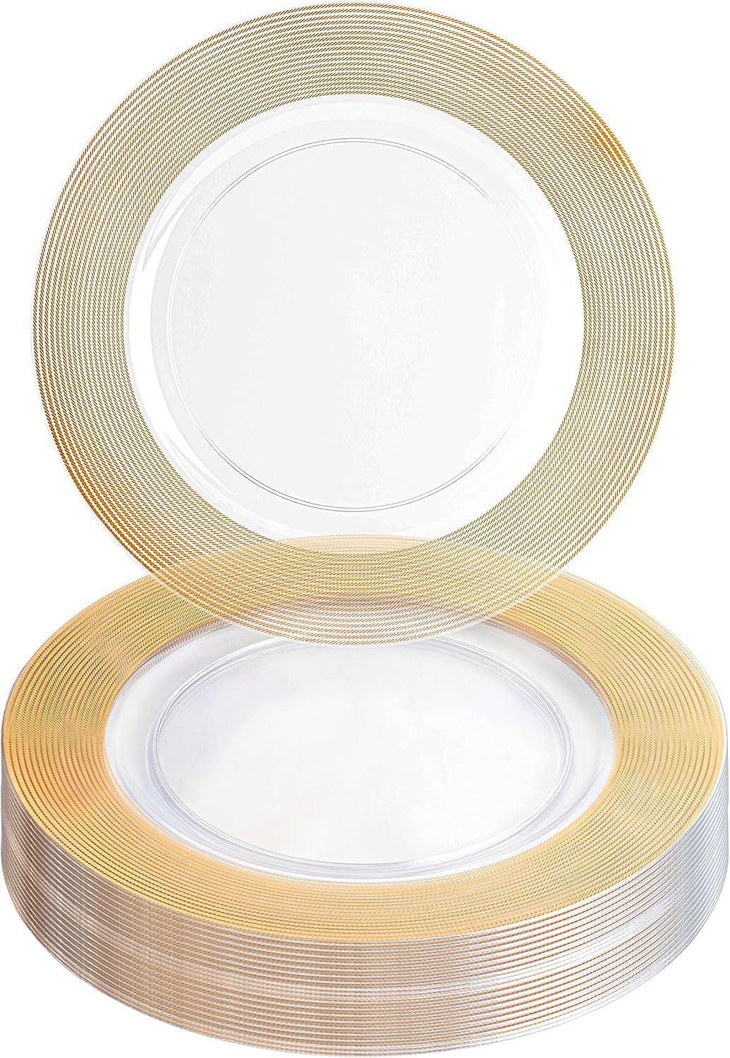 PARTY BARGAINS 13-Inch Charger Plates - 16 Pack, Clear Gold Rope Textured Rim, Heavy-Duty Disposable Chargers for Elegant Dining - Ideal for Weddings and Formal Events