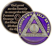 Vista 8 de Moneda de sobriedad de 1 año Ficha de aniversario de recuperación de chip AA Triplate (negro)