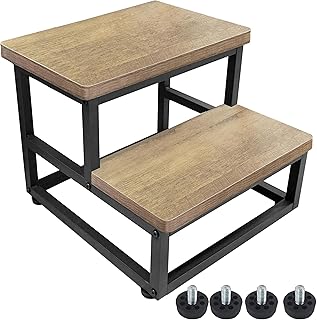 TSTWETO Step Stools for Adults, 2 Step Stool for Kids, Wooden Bed Steps for High Beds, Heavy Duty Wood Bedside Stepping Stool for Kitchen Bathroom, Hold Up to 550 Lbs Capacity-Brown