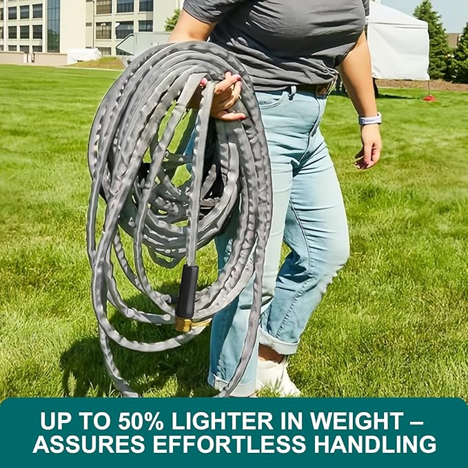 This high-pressure garden hose is designed to withstand all seasons, making it versatile for year-round use in any climate. Its anti-kink technology prevents tangles and knots, ensuring a smooth and uninterrupted flow of water. The 50ft length provides ample reach for watering plants, washing cars, or cleaning outdoor surfaces without needing to move the hose frequently.