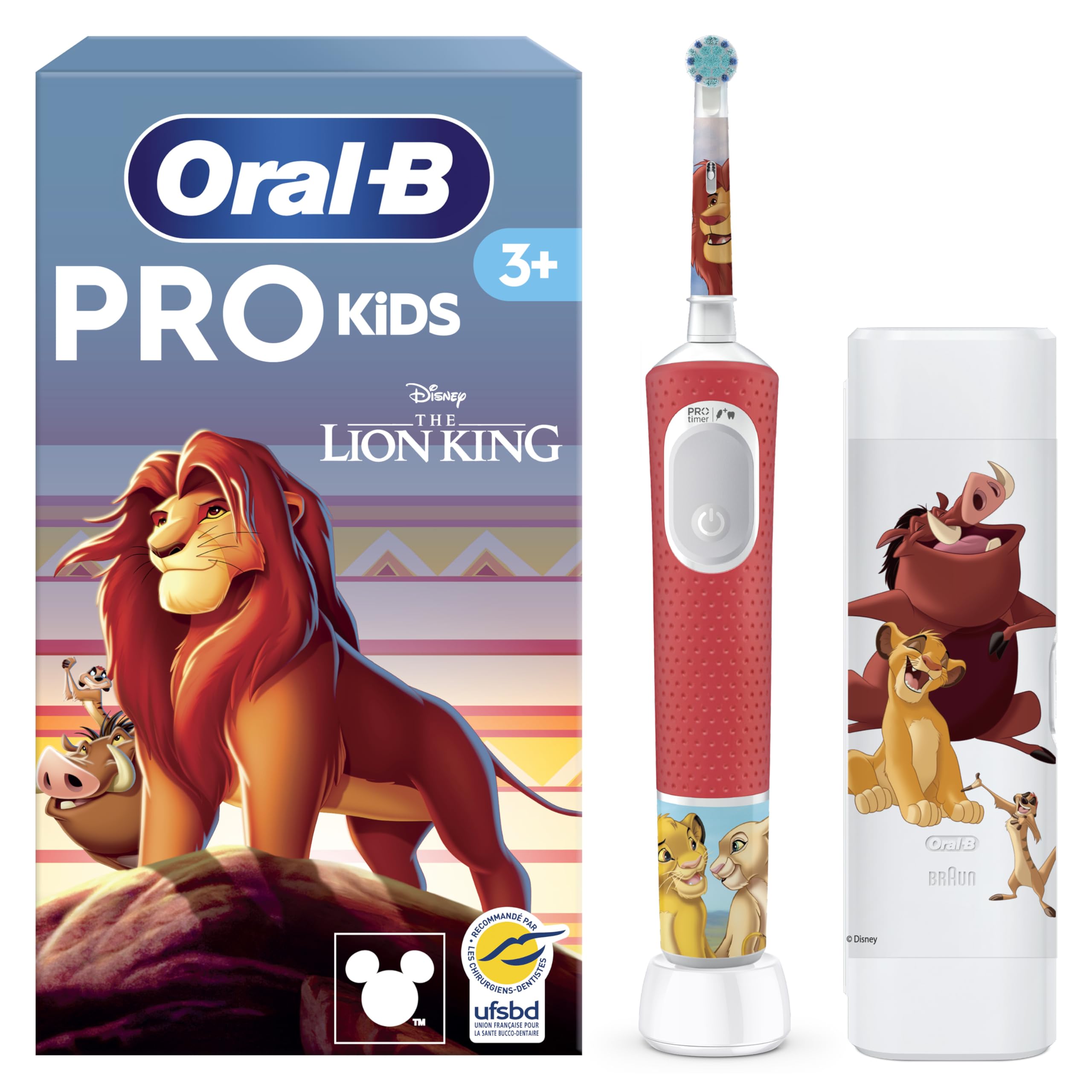 Oral-​B Brosse à Dents Electrique Pro Kids, Roi Lion, 1 Brossette, Multicolore – 2 Modes de Brossage pour Enfants de 3 Ans et Plus, Tête Ronde Douce sur les Gencives, Disney Magic Timer, Etui