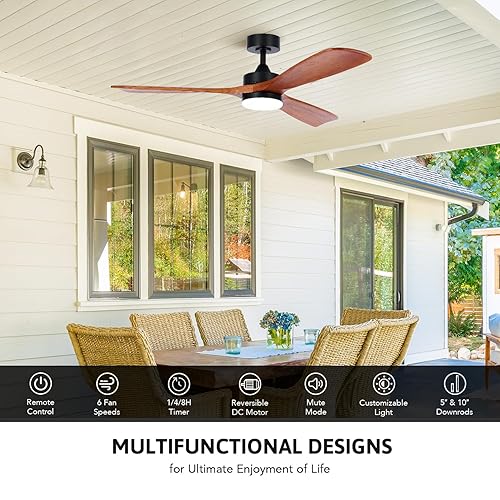 Miniatura 2 de VONLUCE Ventiladores de techo con luces, ventilador de techo para exteriores de 52 pulgadas con control remoto, motor de CC reversible de 6