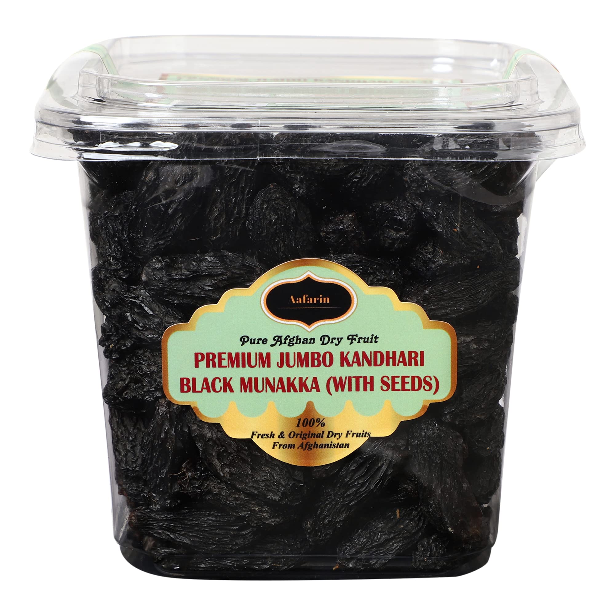 AAFARIN PREMIUM AFGHAN JUMBO KANDHARI BLACK MUNAKKA (WITH SEEDS)|dried kali draksh| 500 grams