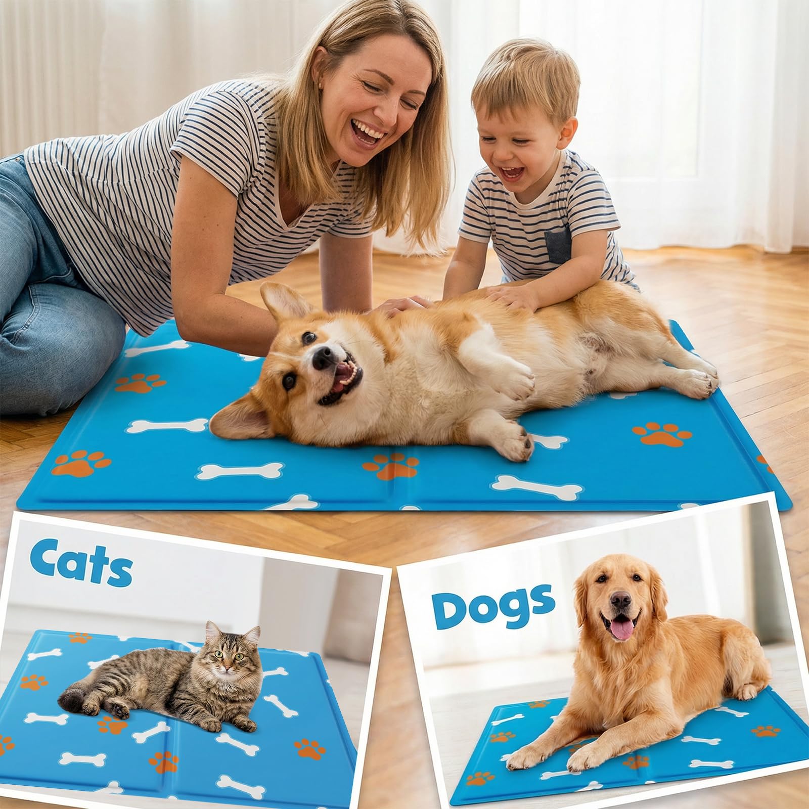 Ninonly Alfombra Refrescante para Perro Gatos 50x65cm, Alfombrilla Refrescante Cojín de Gel Auto Refrigerante Impermeable, Cama Fria para Mascotas Hogar Viajes Coche Verano