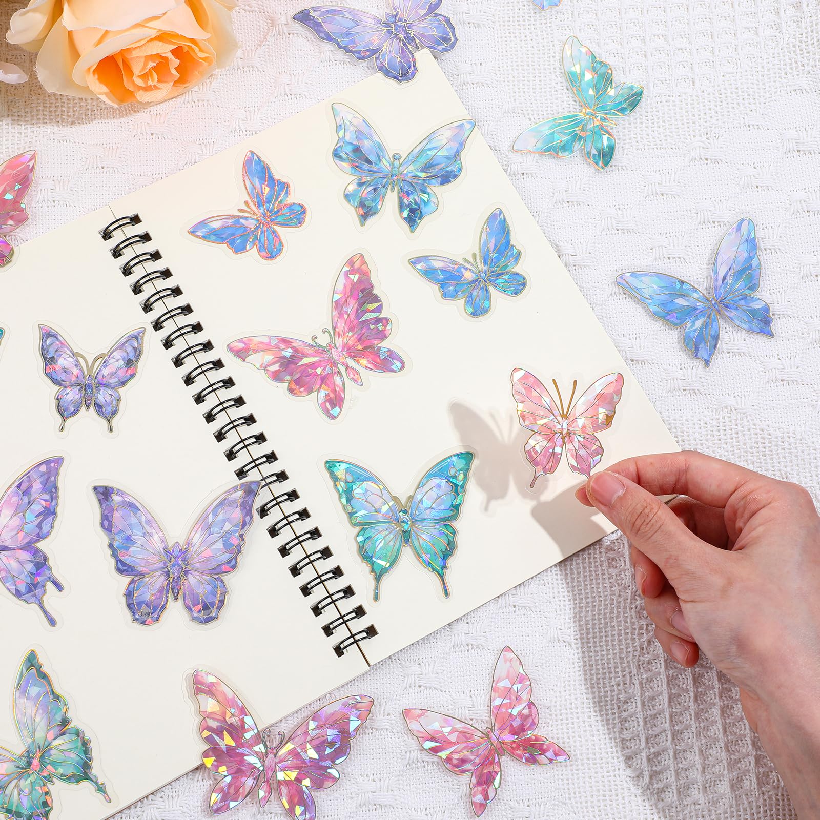 Holografische vlinderstickers, 45 stuks, transparante vlinderstickers, set, waterdichte glitterstickers voor scrapbooking, dagboek, fotoalbum, kalender, waterfles, telefoonhoes, verzamelalbum