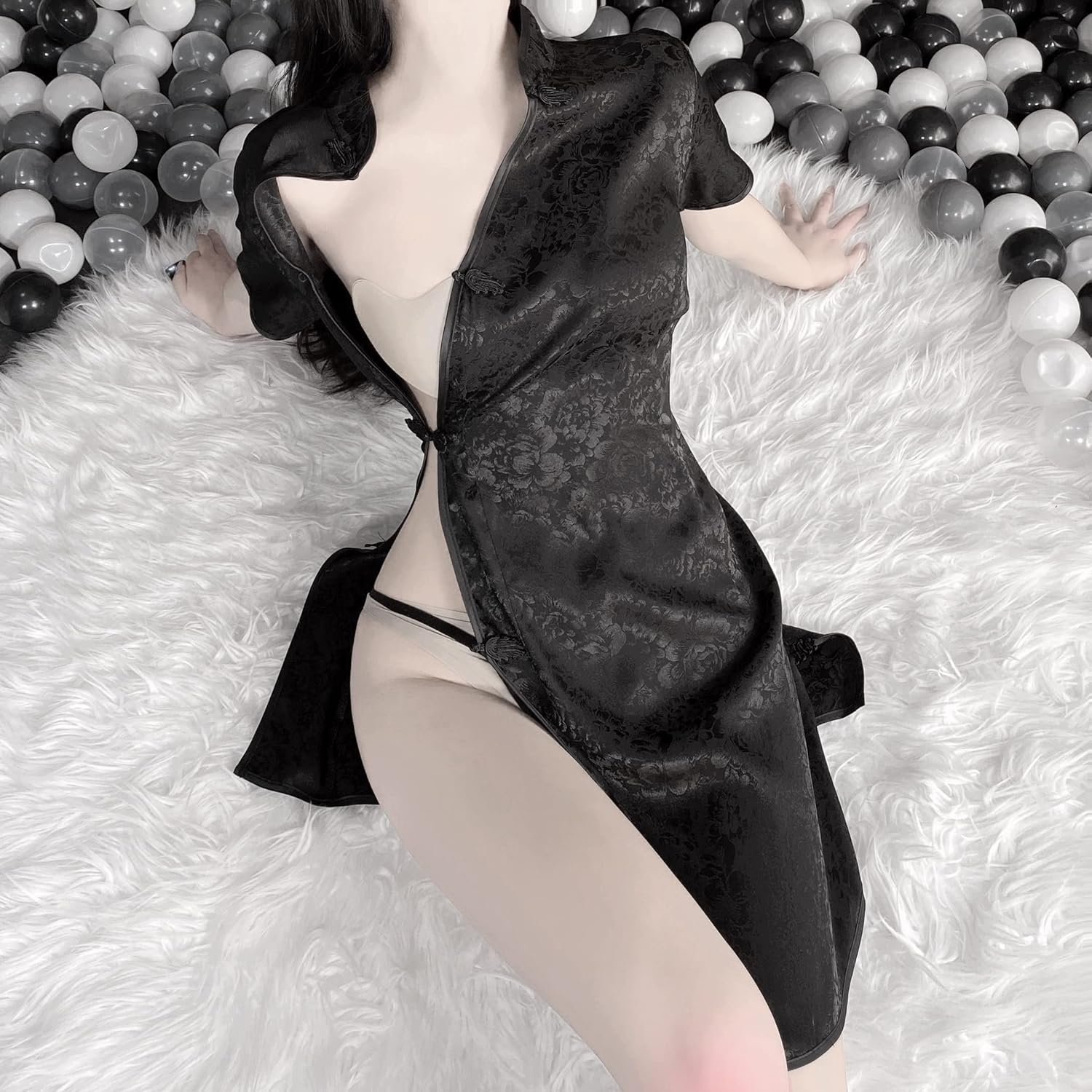 SINGUYUN Chinese Cheongsam Lingerie Retro Print Dress Sexy Anime Cosplay Costume for Women Qipao Babydoll Outfit - Image 6