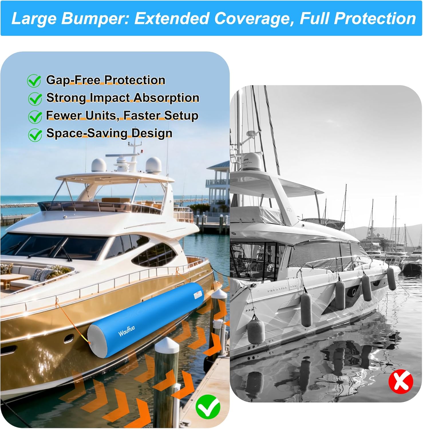 Boat Fenders for Docking, Full Protection Boat Bumpers for Docking with 2 Ropes, Inflatable Boat Dock Bumpers Fenders, No Pump