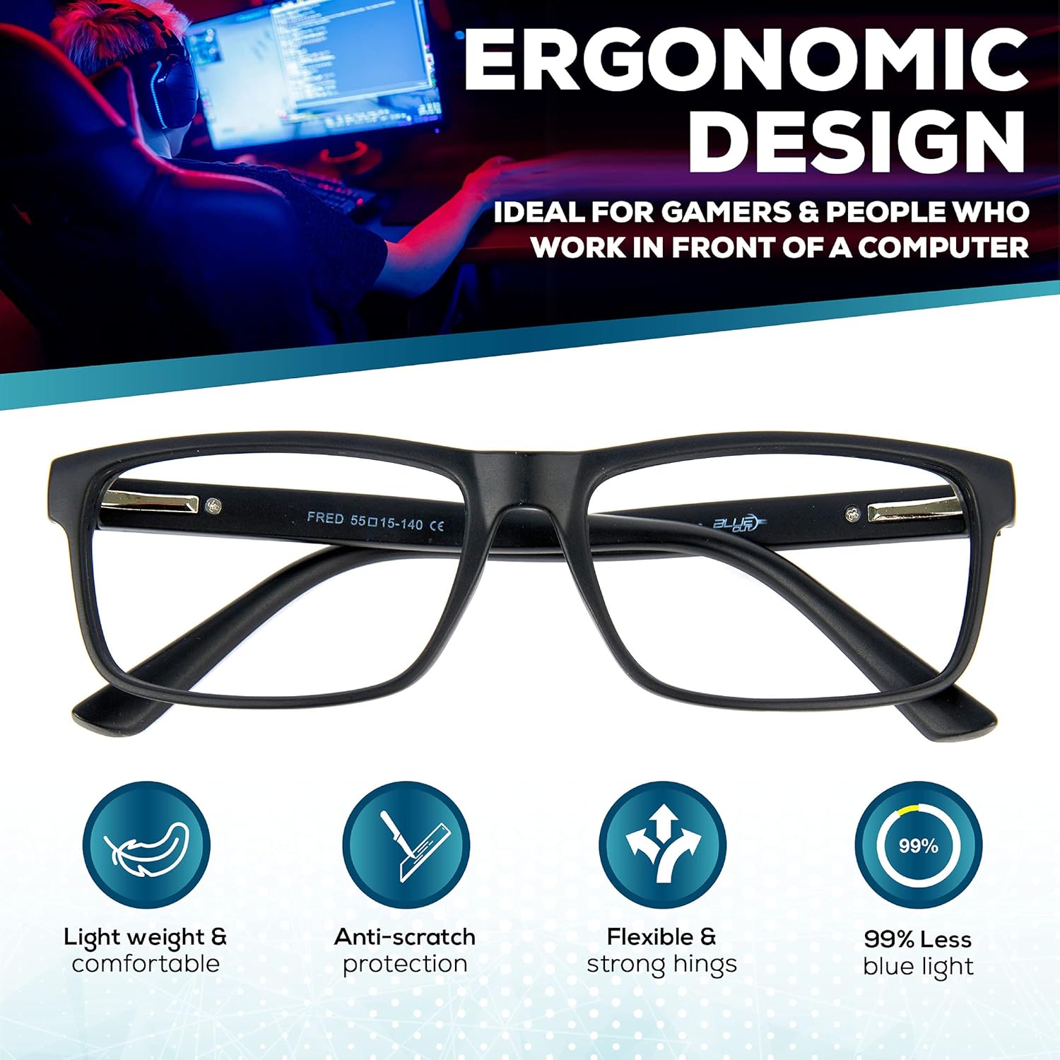 2 Pack Of Blue Light Blocking Glasses – Anti-Fatigue Computer Monitor Gaming Glasses Prevent Headaches Gamer Glasses