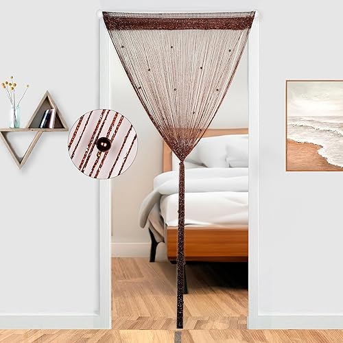 Miniatura 2 de Vagasi Paquete de 2 cortinas con cuentas de 39 x 79 pulgadas, cortinas de cuentas de cristal para puertas, cortinas con borlas y purpurina, cortinas