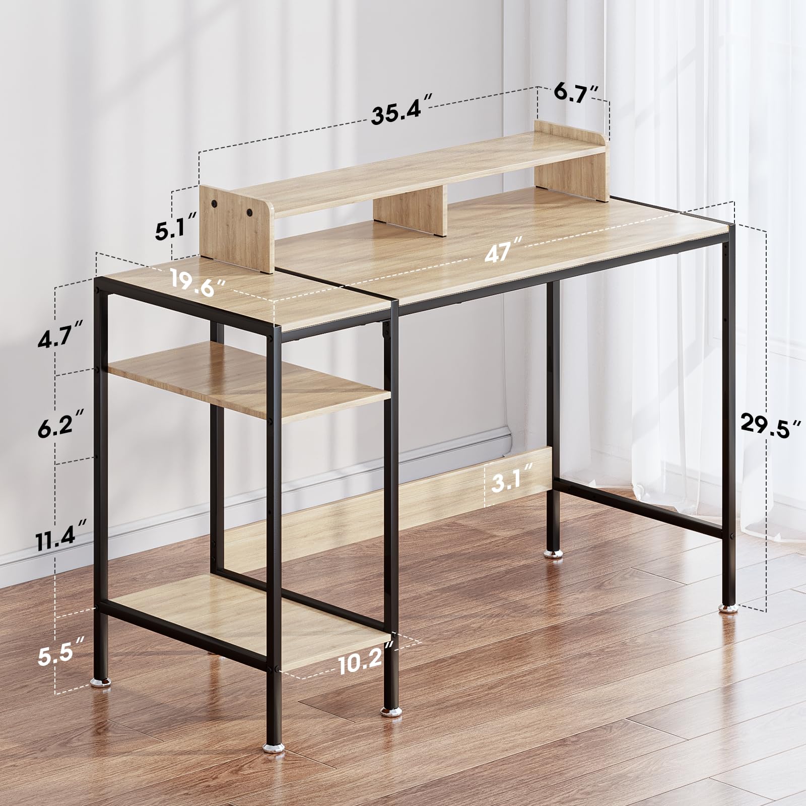 47”Gaming Desk/Computer Desk，Home Office Desk with Monitor Stand