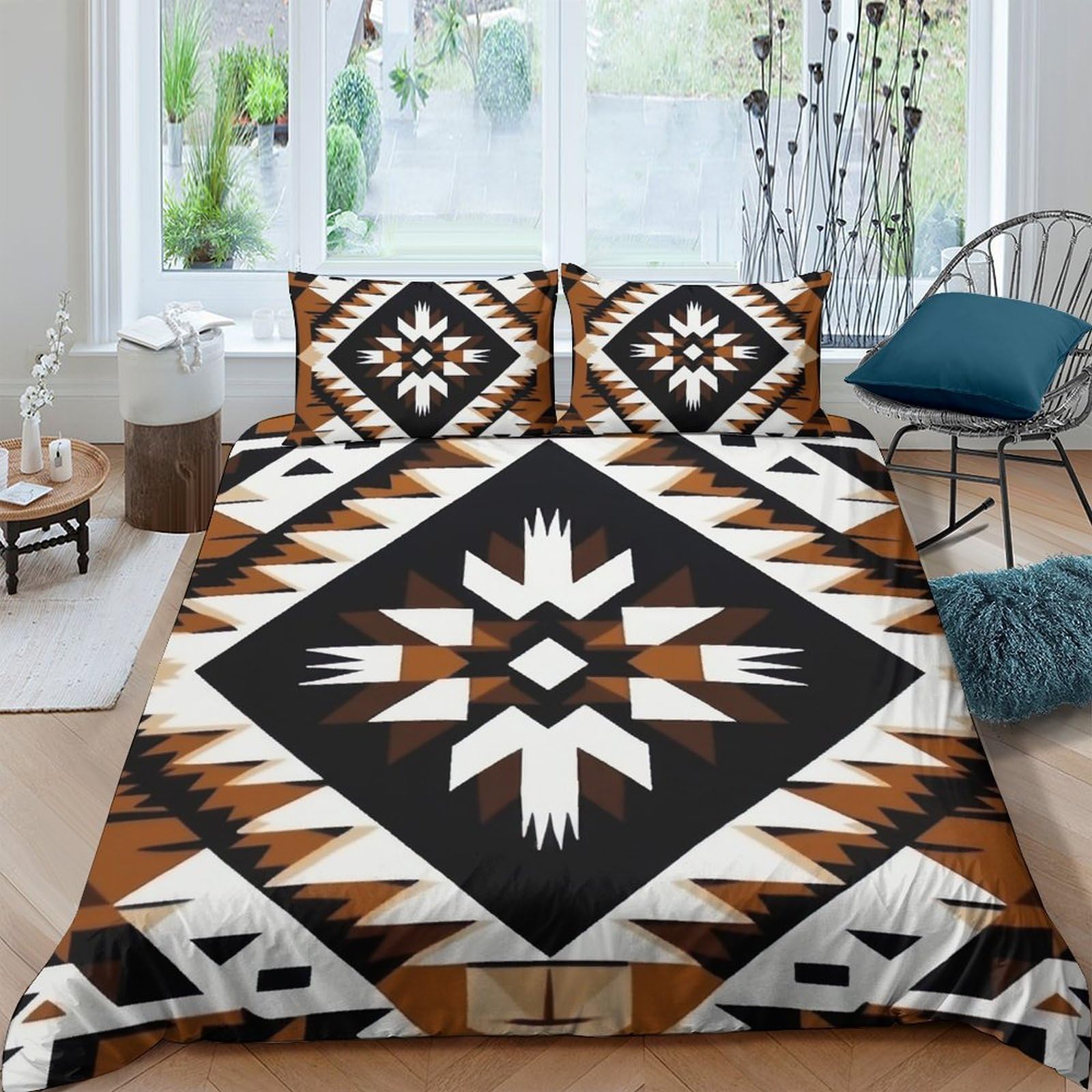 GPLZQXKJNH 3D Printed Aztec Geometric Duvet Cover Set Microfiber Soft Breathable Tribal Pattern Bedding with 2 Pillowcases for Bedroom Home Single（135x200cm）