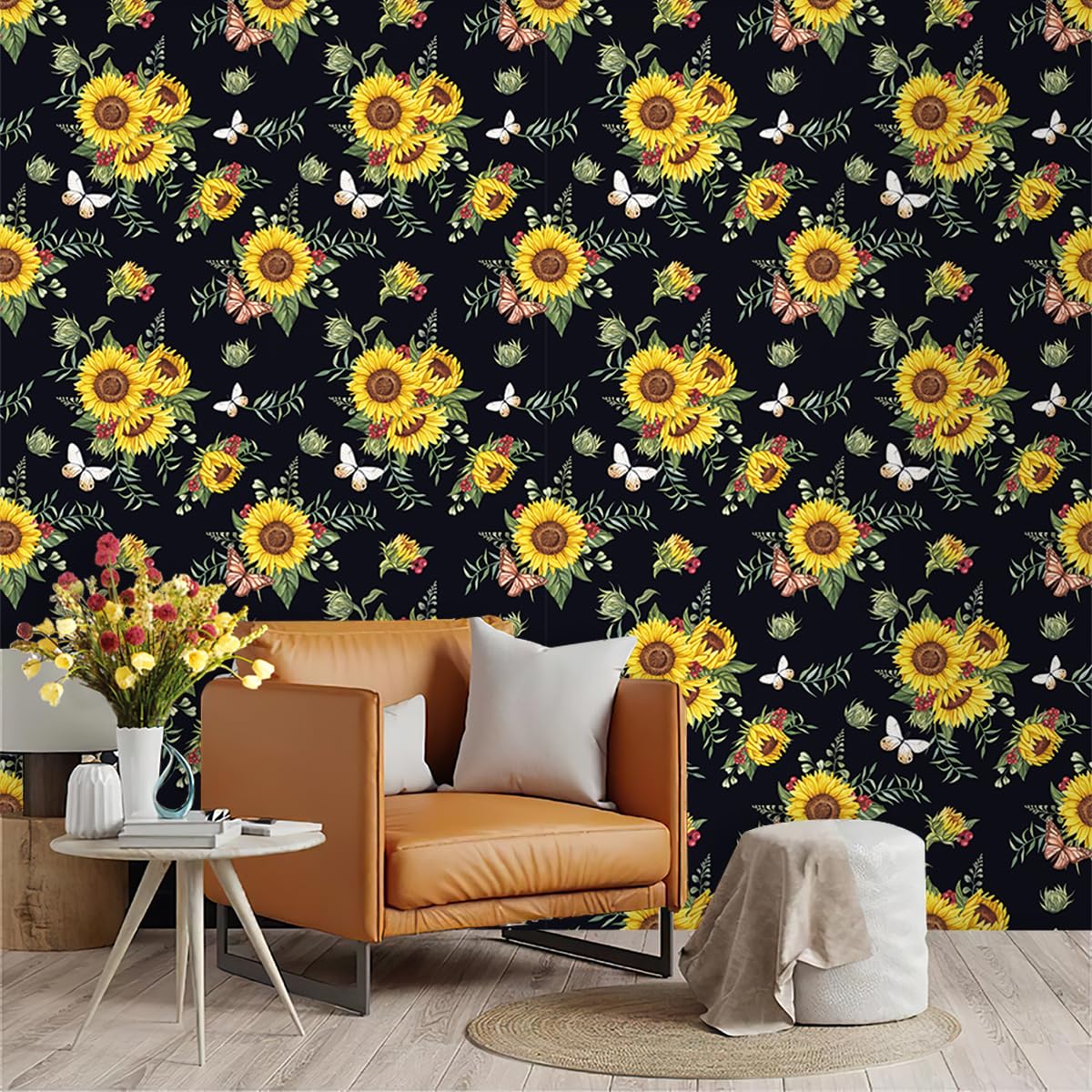 Wallpaper Sunflower Peel and Stick Wallpaper: Self Adhesive for Living Room Waterproof Vinyl Wall Paper,Art Deco Thicken Sticky Back Plastic Removable 45X600CM