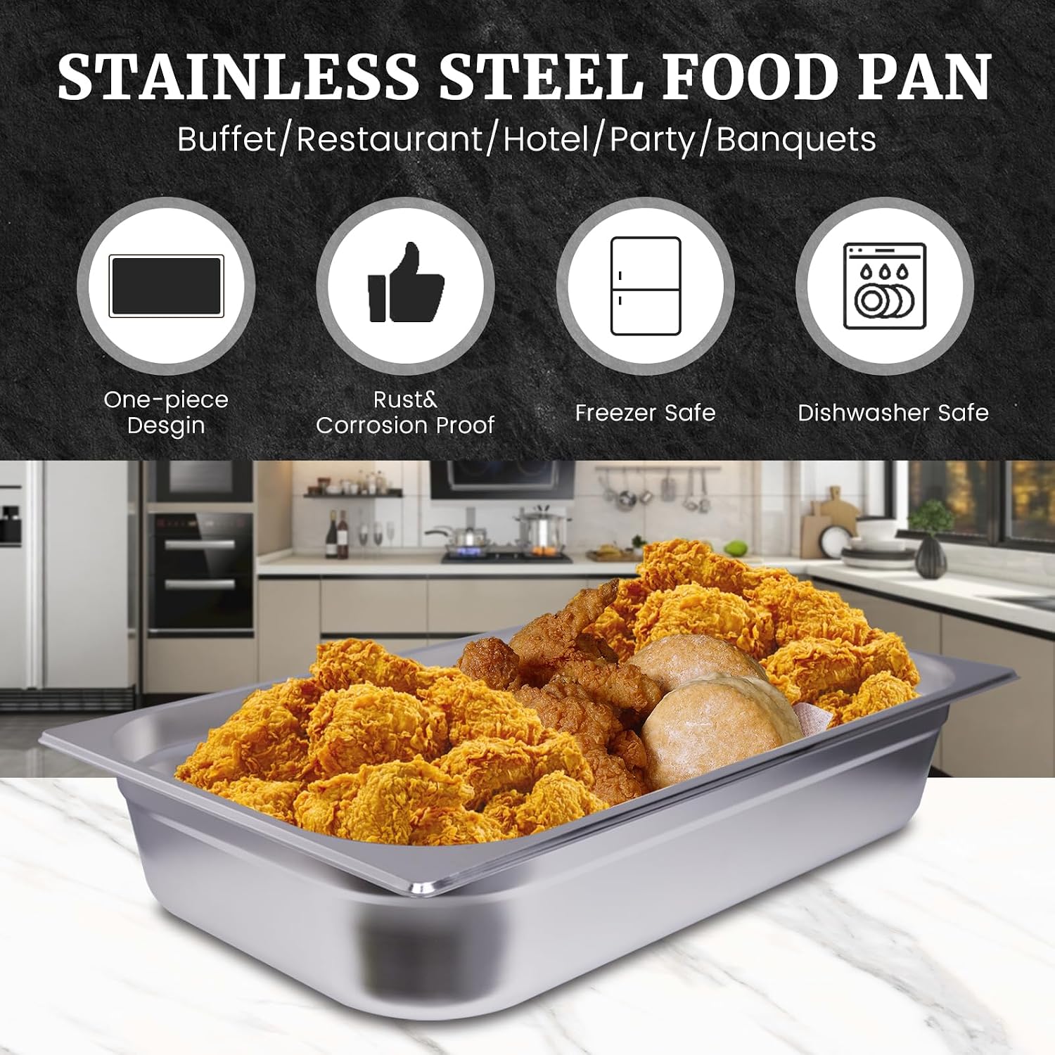 Hakka Hotel Pans Full Size 4inch Deep 1/1 Stainless Steel Steam Table Pans 6Pack Commercial Gastronorm Catering Food containers for Restaurant, Hotel, Buffet,Party