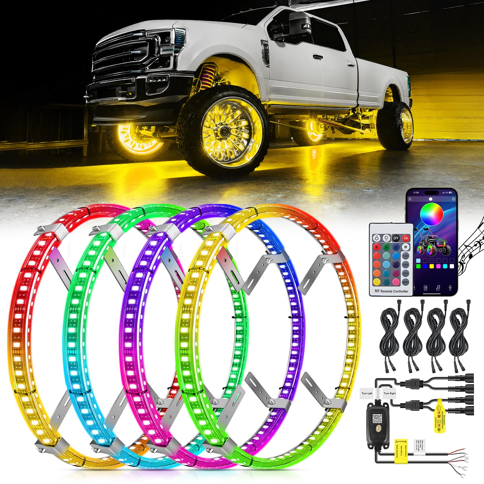 Sponsored Ad - Nilight 4PCS 15.5inch Double Row LED Wheel Ring Lights RGB with APP and Remote Control Neon Lights w/Turn Signal and Braking Function Dual Row for Car Van SUV Truck