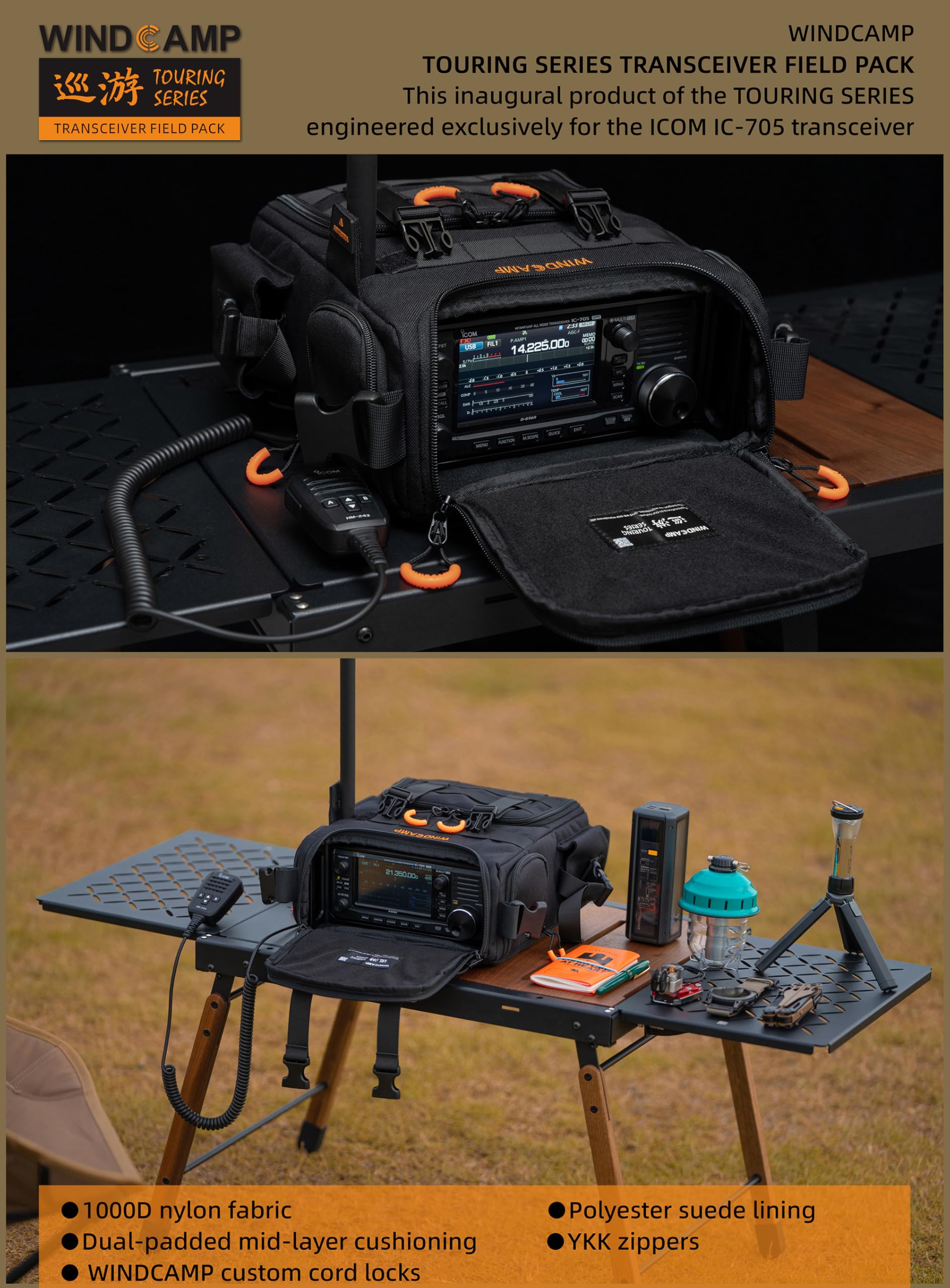 WINDCAMP 705 Bag for icom IC-705 - Borsa a tracolla per radio tattica, impermeabile, con scomparto imbottito regolabile, borsa a tracolla per Ham Radio Outdoor Operations