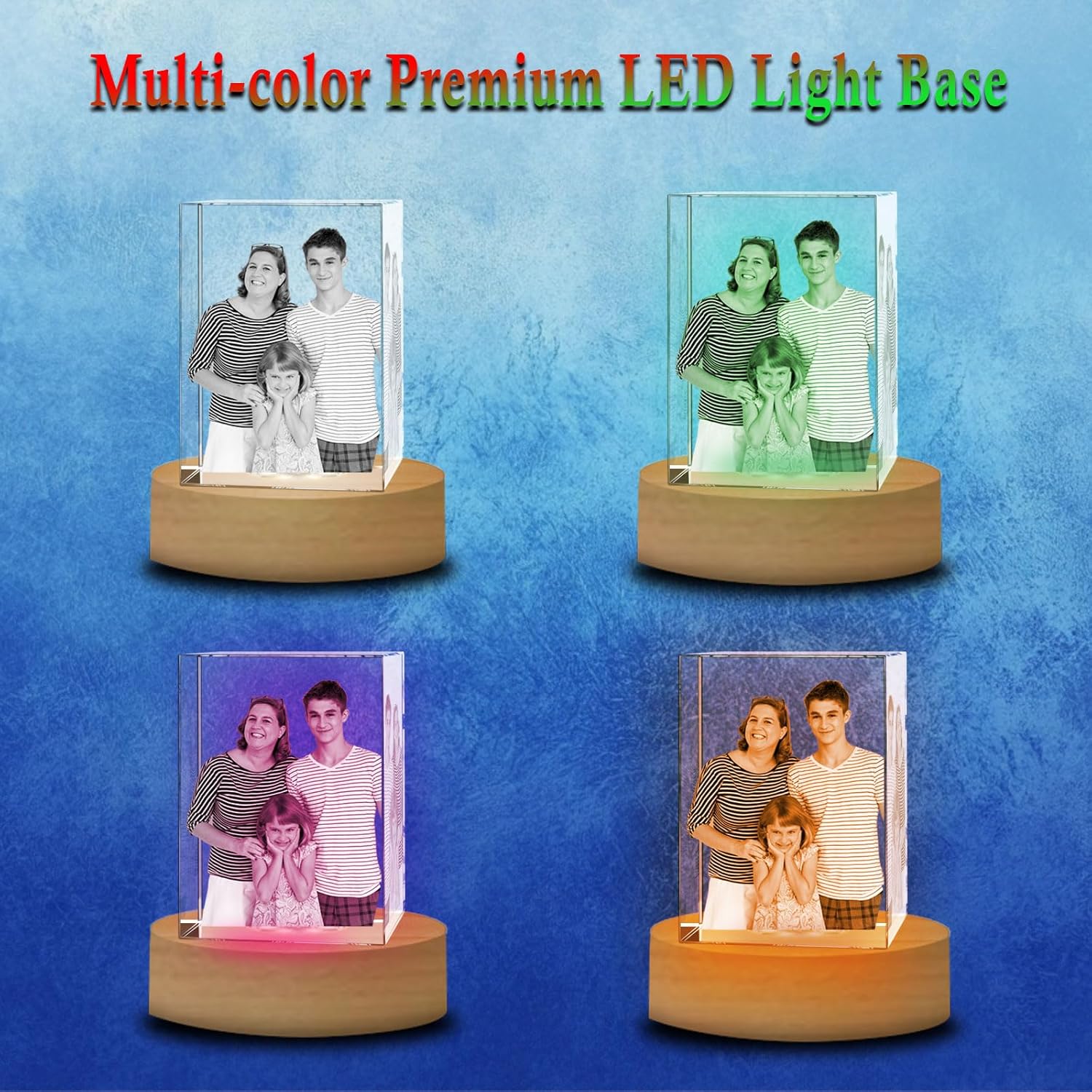 Personalized 3D Crystal Photo, Customized Laser Engraved Glass Picture Frame, Great Anniversary, Birthday, Christmas, Memorial Gifts for Women, Men, Dad, Mom (Portrait, Small)