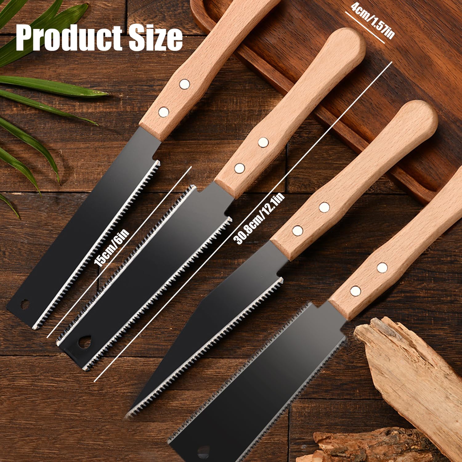 Japanese 4 Pack Hand Saw - Double Edged, Flat, Sharp, Small Woodworking Saws for DIY & Carpenters, Black 4 Pcs - Image 2
