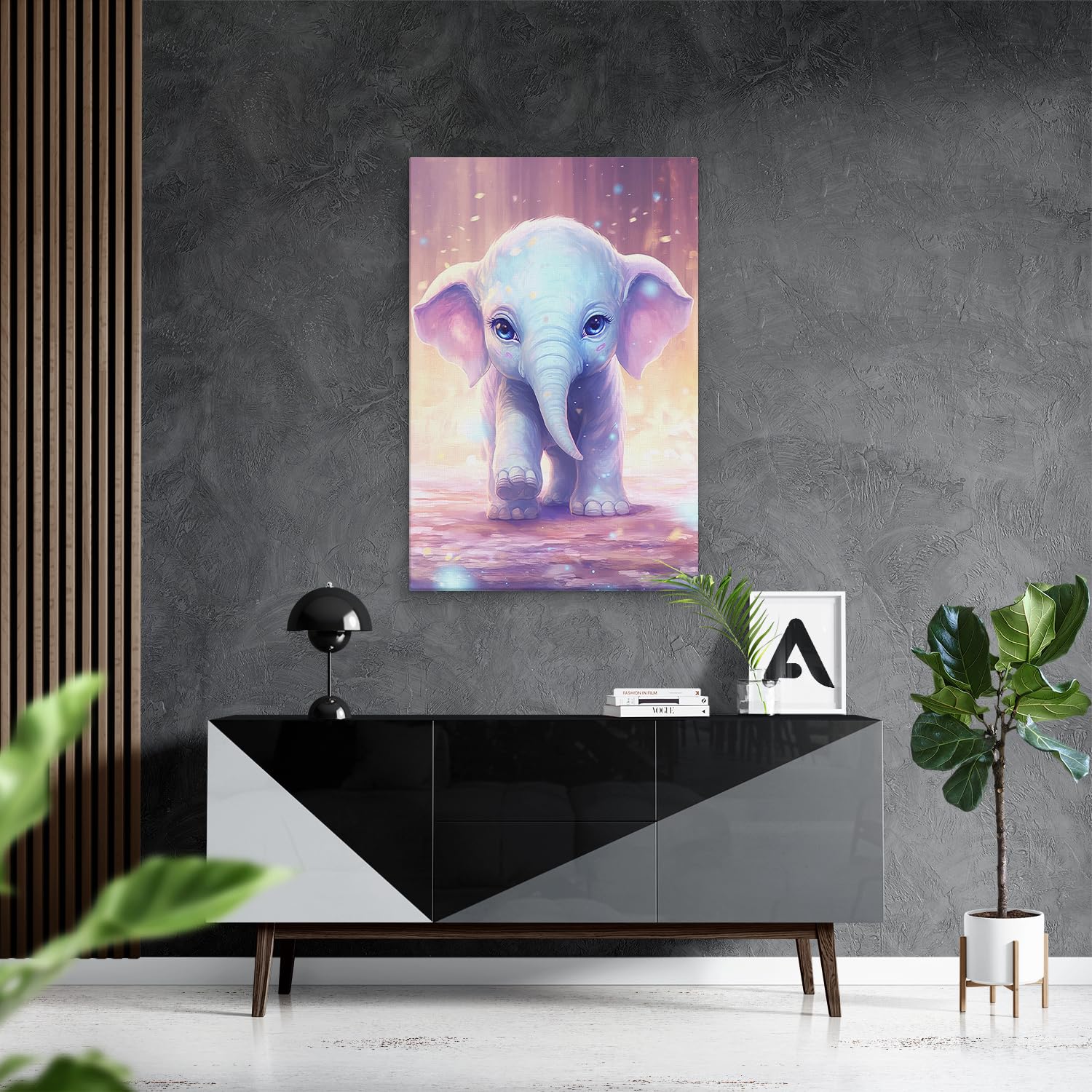 Artaza Tableau Décoration Murale Bébé Éléphant - 60x90 cm - Deco Murale Chambre Enfant - Peinture Animaux - Impression Sur Toile Pastel