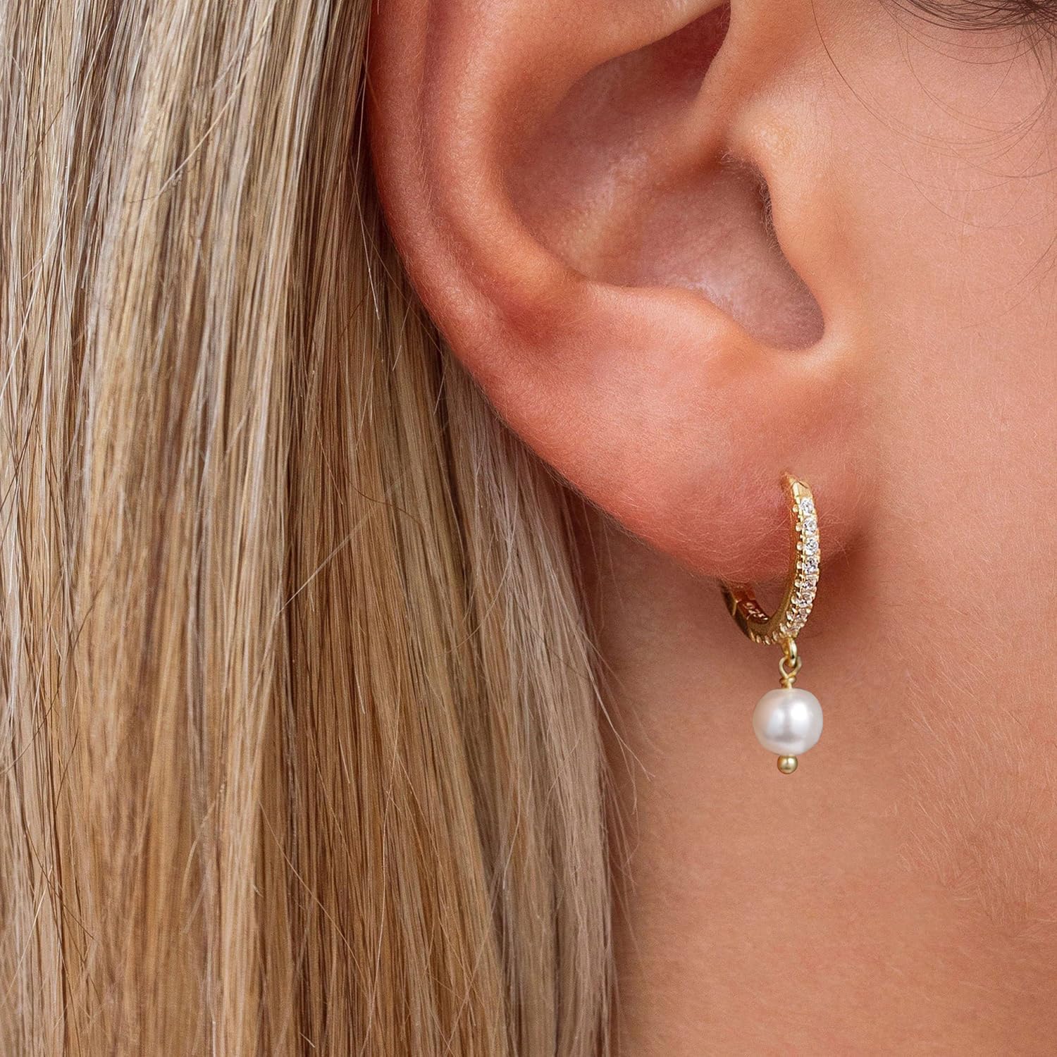 Pearl Earrings-14K Gold Plated Dainty Pearl Huggie Small Hoop Drop Dangle Earrings for Women Bridal Bridesmaids Elegant Wedding Jewelry - Image 3