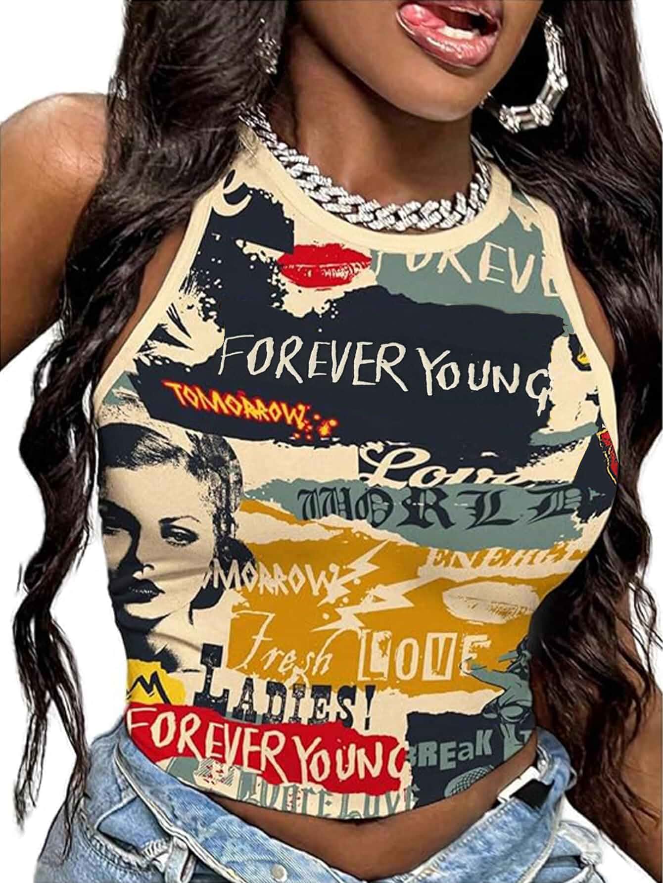 SOLY HUX Women's Y2k Vintage Graphic Tank Top | Sleeveless,Tight Fitted,Concert Rave Outfits,Y2k Graphic