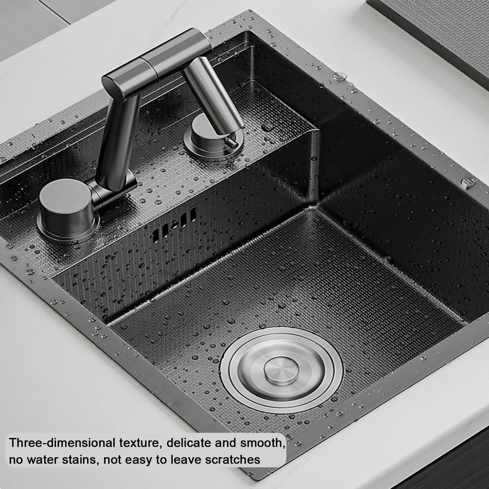 Fregadero Camper, Fregadero Cocina, Grifo Oculto, Placa de Cubierta, Acero Inoxidable 304, para Bar, Cocina, Balcón, Autocaravana(Silver,35x30cm/14x12in)
