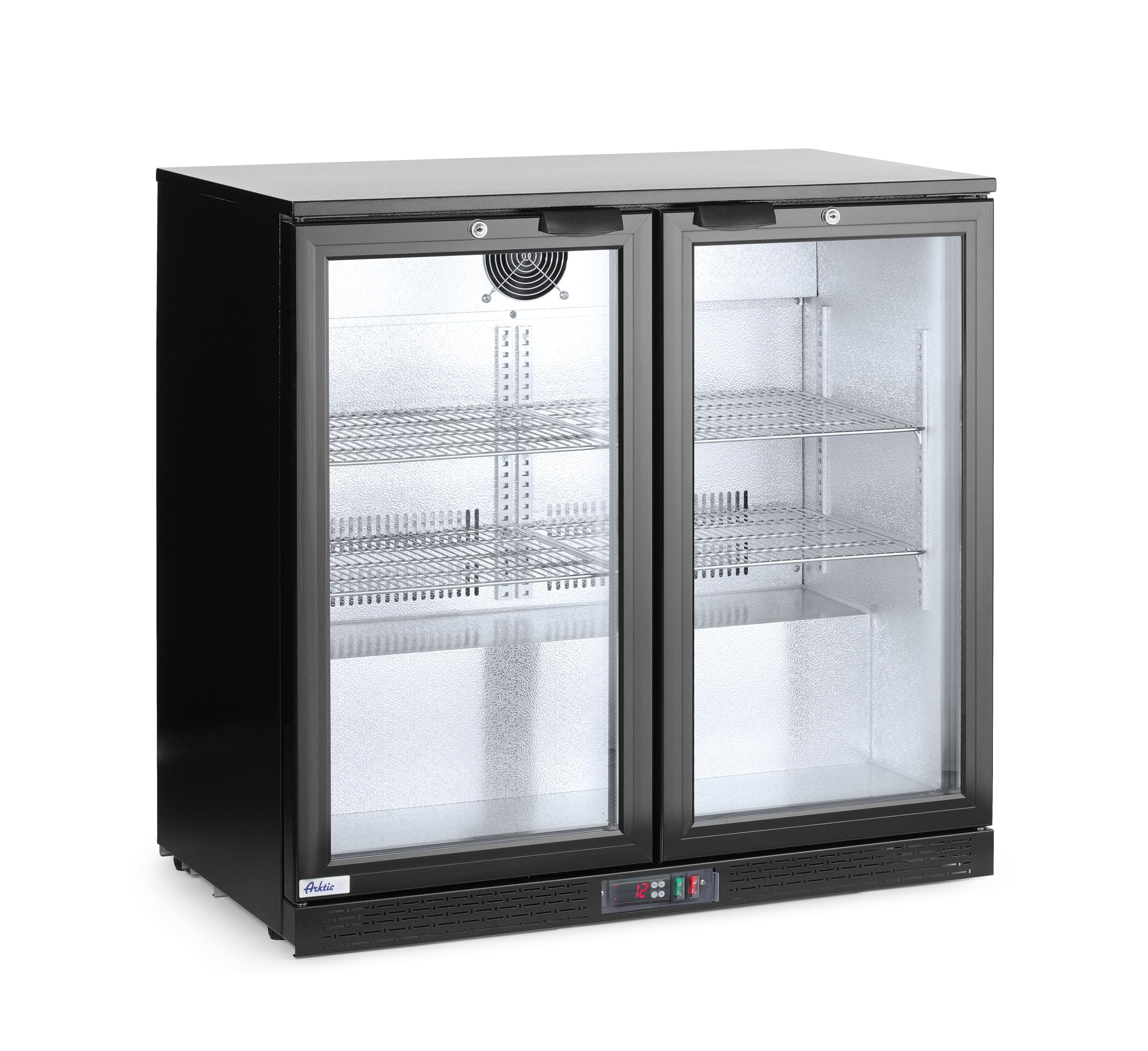 HENDI Refrigerador bajo mostrador para bebidas Arktic, 2 puertas, 158L, 0–10°C, 220V, 160W, 900x530x(H) 870mm, acero con recubrimiento en polvo negro
