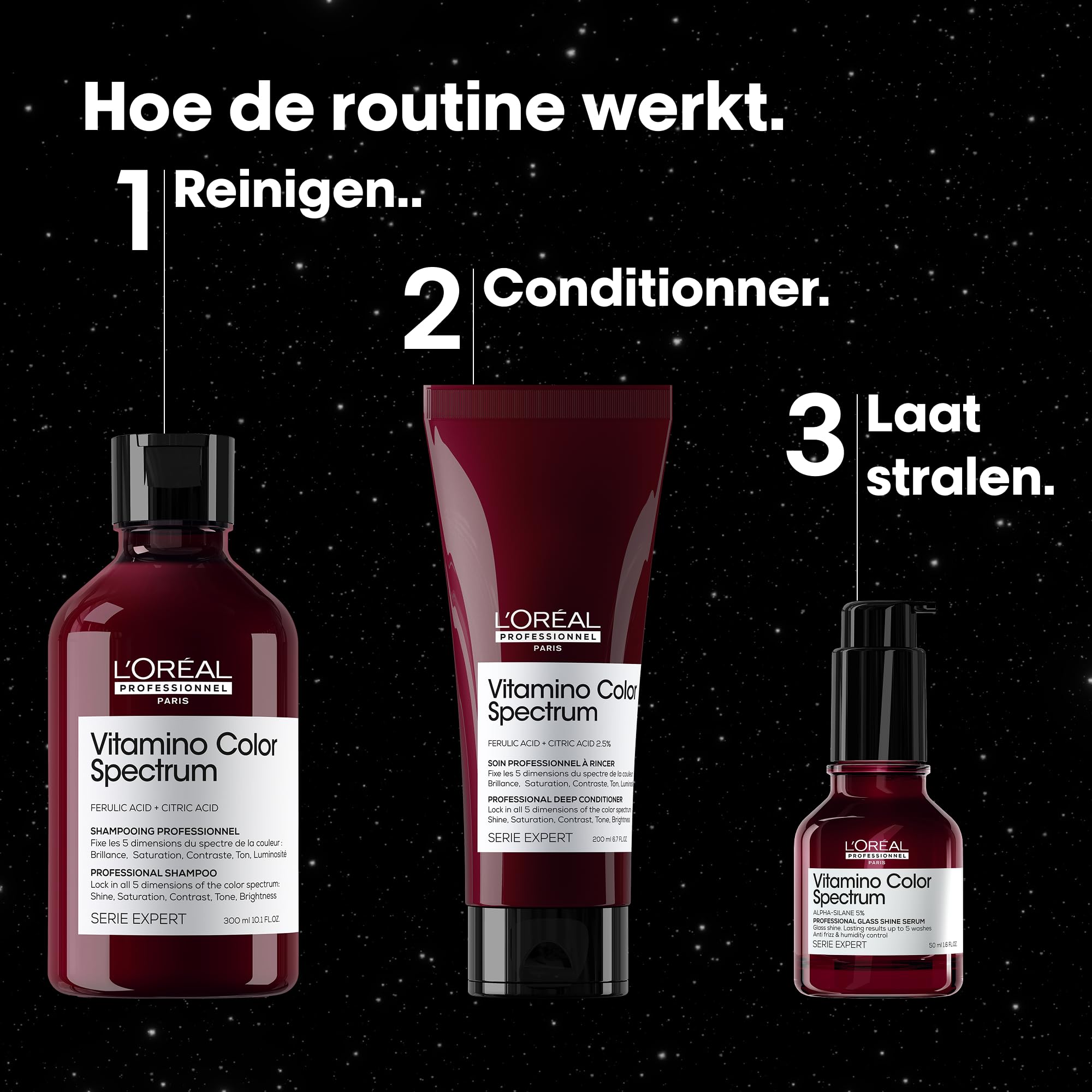 L'Oréal Professionnel Trio do pielęgnacji szamponu, maski do włosów i serum Leave-In, zestaw prezentowy Meteora, z kwasem ferulacyjnym i cytrynowym do włosów farbowanych, seria Expert, Vitamino Color