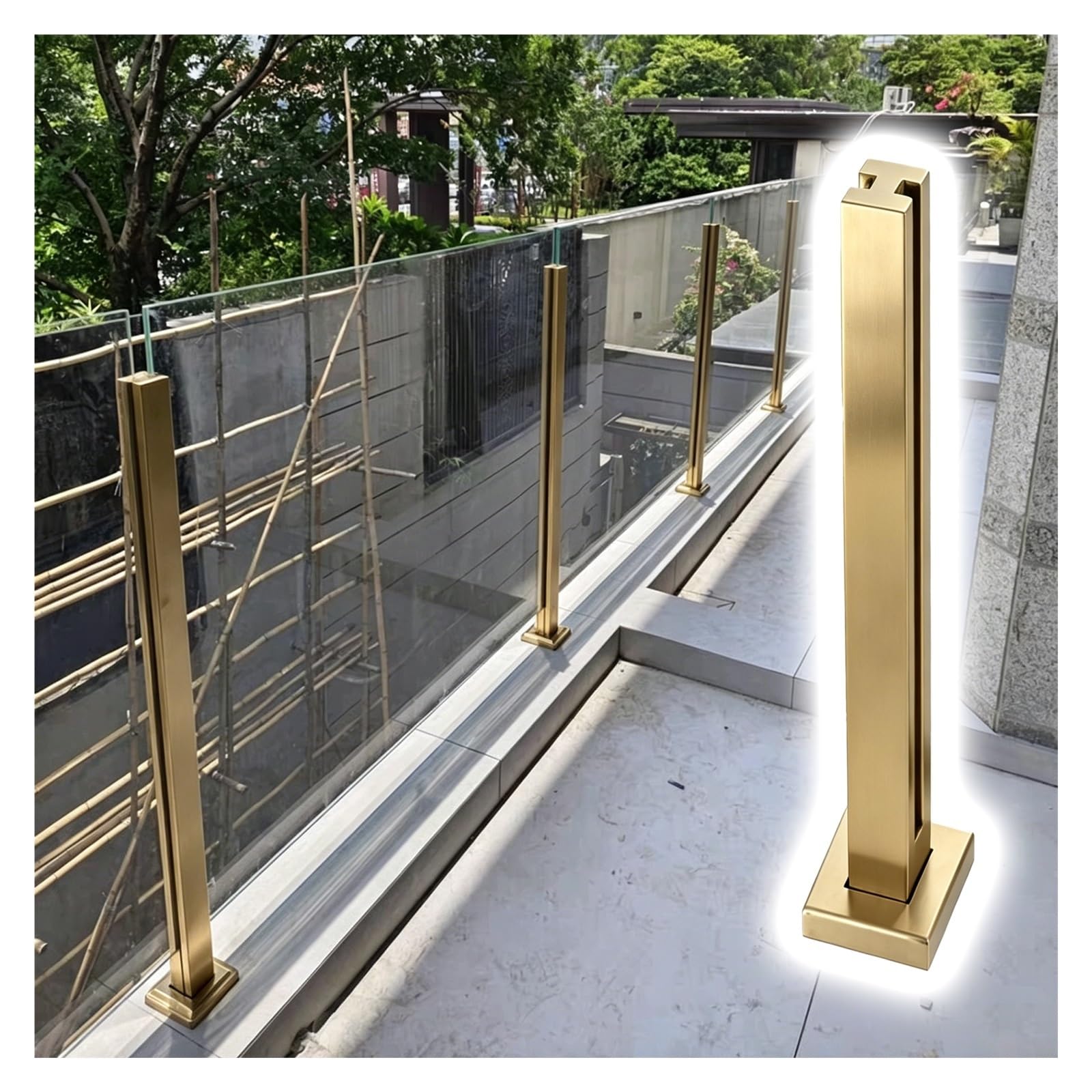 Poteau de support de verre à fixation au sol sans perçage