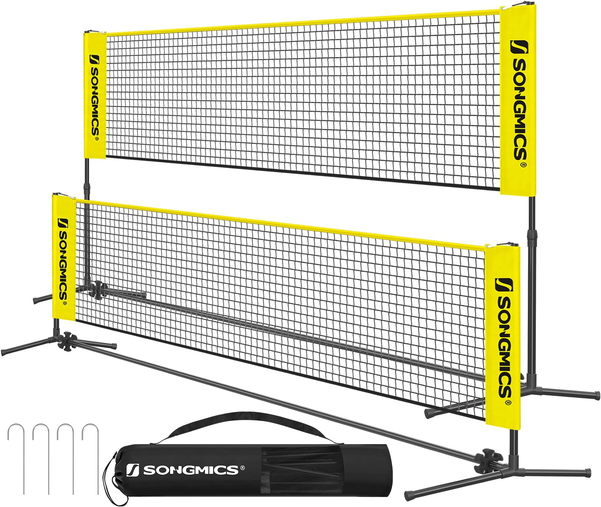 SONGMICS 3m/4m/5m Badminton Net, Volleyball Net with Height Adjustable Poles, Portable Net for Junior Tennis, Beach Volleyball, Pickleball, for Garden Park Outdoors