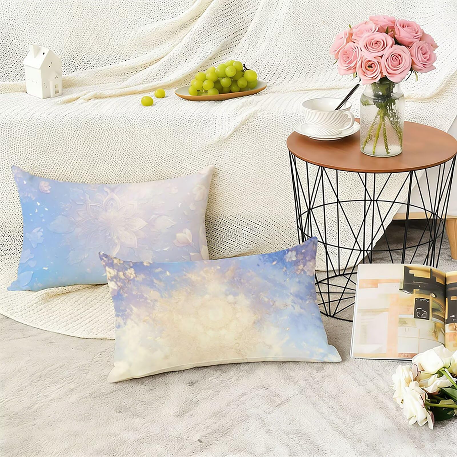 Poszewki na poduszki 70 x 90 cm kolor pomarańczowy poszewka na poduszkę niebieska poszewka na poduszkę pościel poszewka na poduszkę na sofę zestaw 2 nadruków dwustronny miękki wygodny zmywalny do