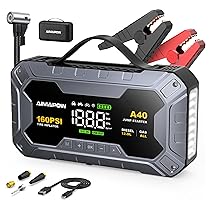8000A & 160PSI Booster Avviamento Auto con Compressore Aria Portatile, Avviatore Batteria 27000mAH（Tutti Gas 12L Diesel）Jump Starter con 600LUMEN,Ricarica USB-C AIMAPOW