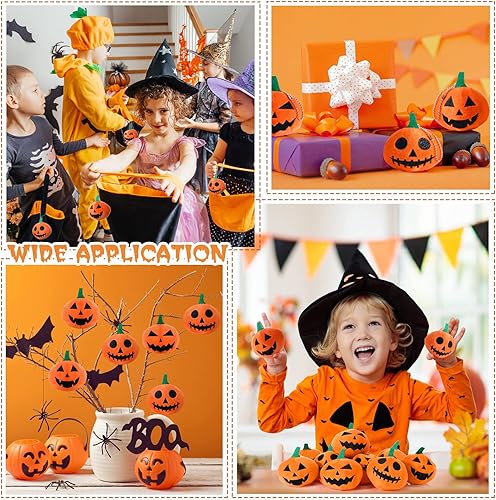 Miniatura 4 de 12 juguetes de peluche de calabaza de Halloween de 3.2 pulgadas, peluche de calabaza suave, adornos de Halloween con expresión de terror para