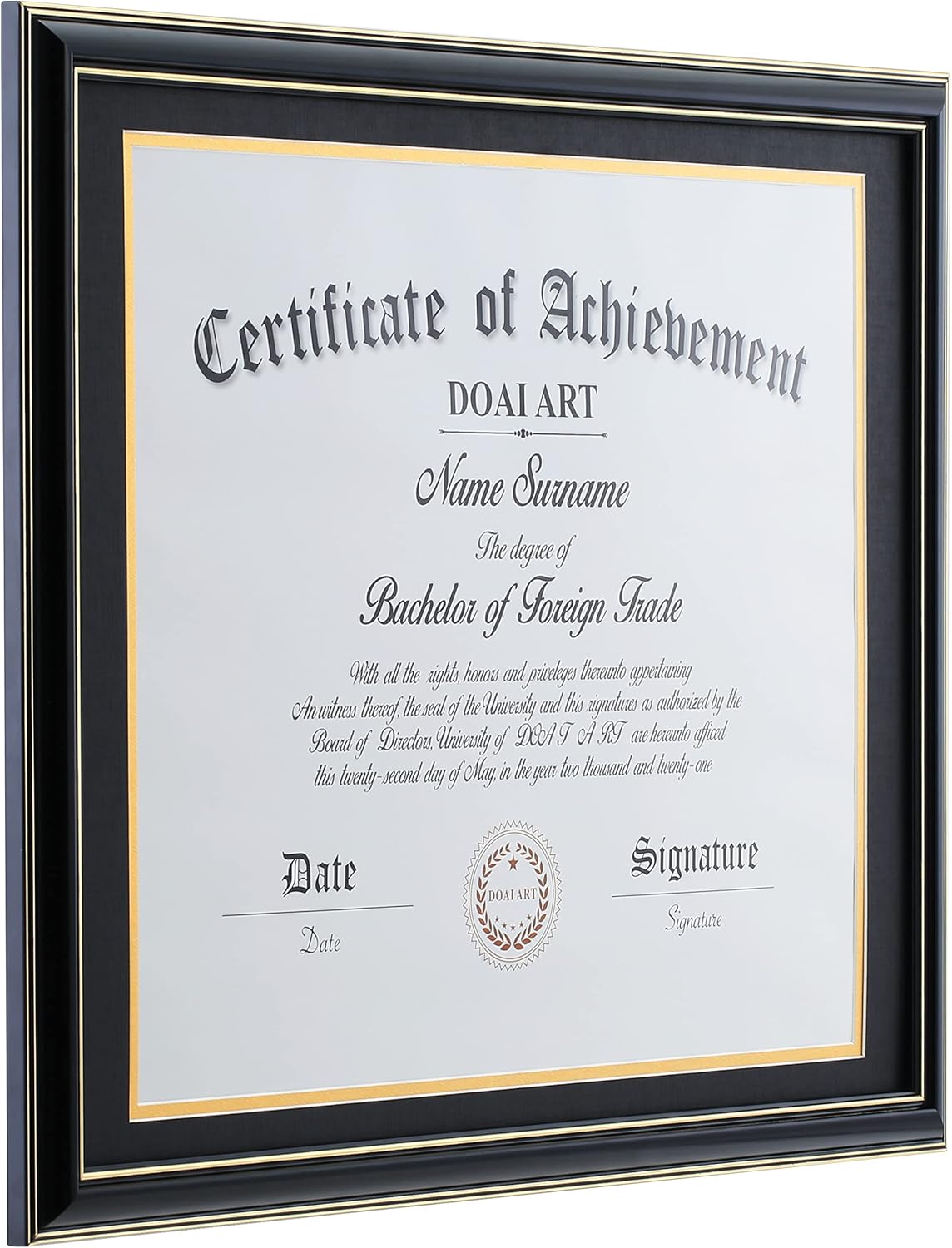 doai art diploma frame 14 x 17 with mat black solid wood display document/certificate 16x20 without mat and picture 17x14 with black over gold mat | wall hangers,hd glass,mahogany black solid wood 16x20&14x17 with mat