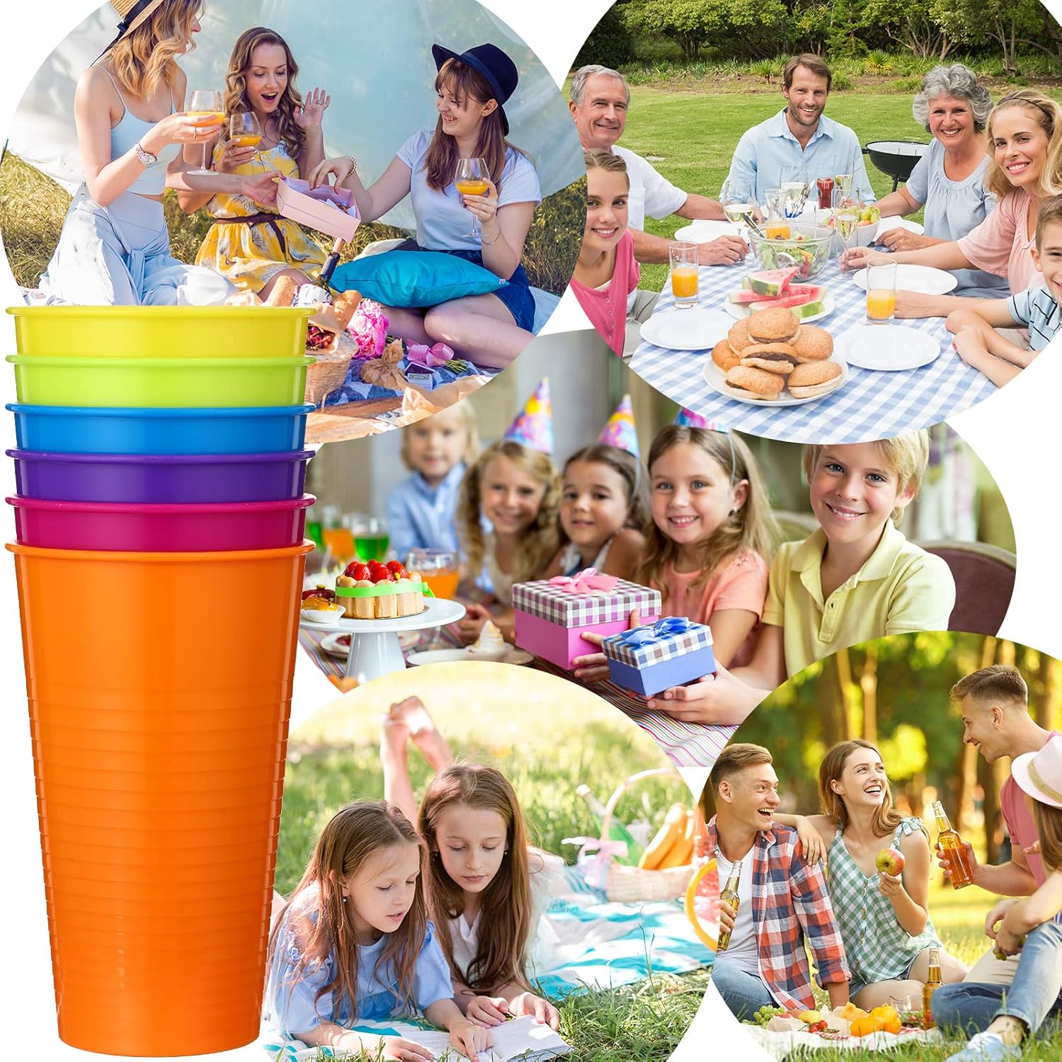 Suclain Set of 36 Colorful Reusable Plastic Cups 14 oz Kids Unbreakable Drinking Cup Bulk Stackable Water Tumblers Sets Large Tumbler for Dishwasher Safe Kitchen Ice Cafe Tea Party Supplies, 6 Colors - Image 7