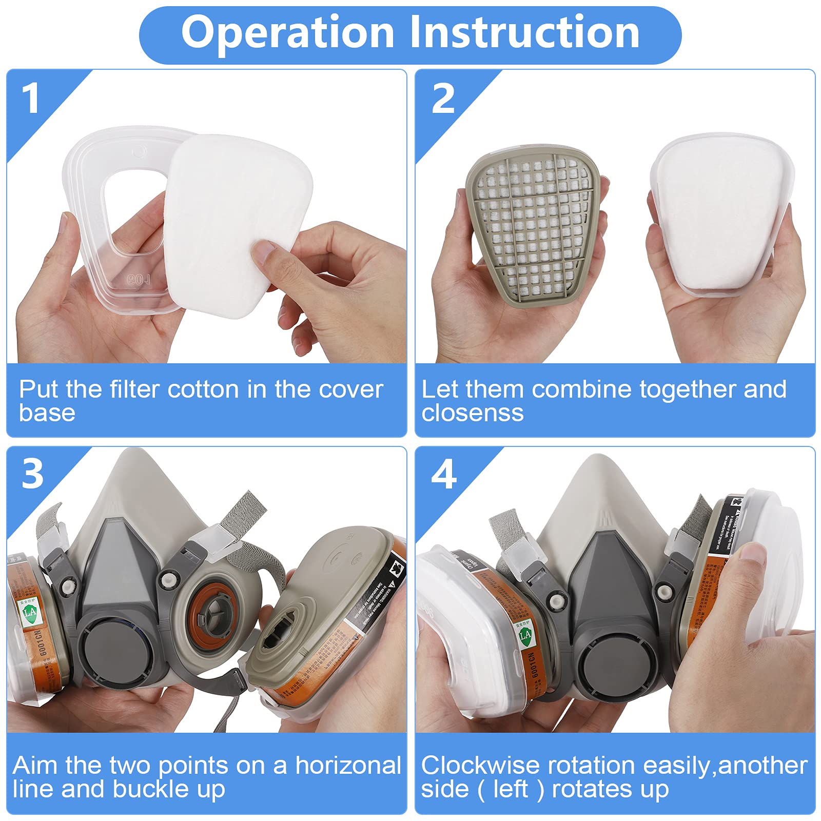 Reusable Half Facepiece Cover Set w/Safety Goggles & Filters Against Dust Organic Vapors Gas Pollen Chemicals Suitable for Painting Spraying Sanding Welding Woodworking Epoxy Resin & Other Protection - Image 4 thumbnail