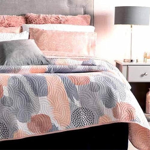Vianney Edredón Queen Novo Milan Bedding reversible ligero acolchado manta 91 x 93 pulgadas, suave diseño de pinceladas rosa y gris, colcha