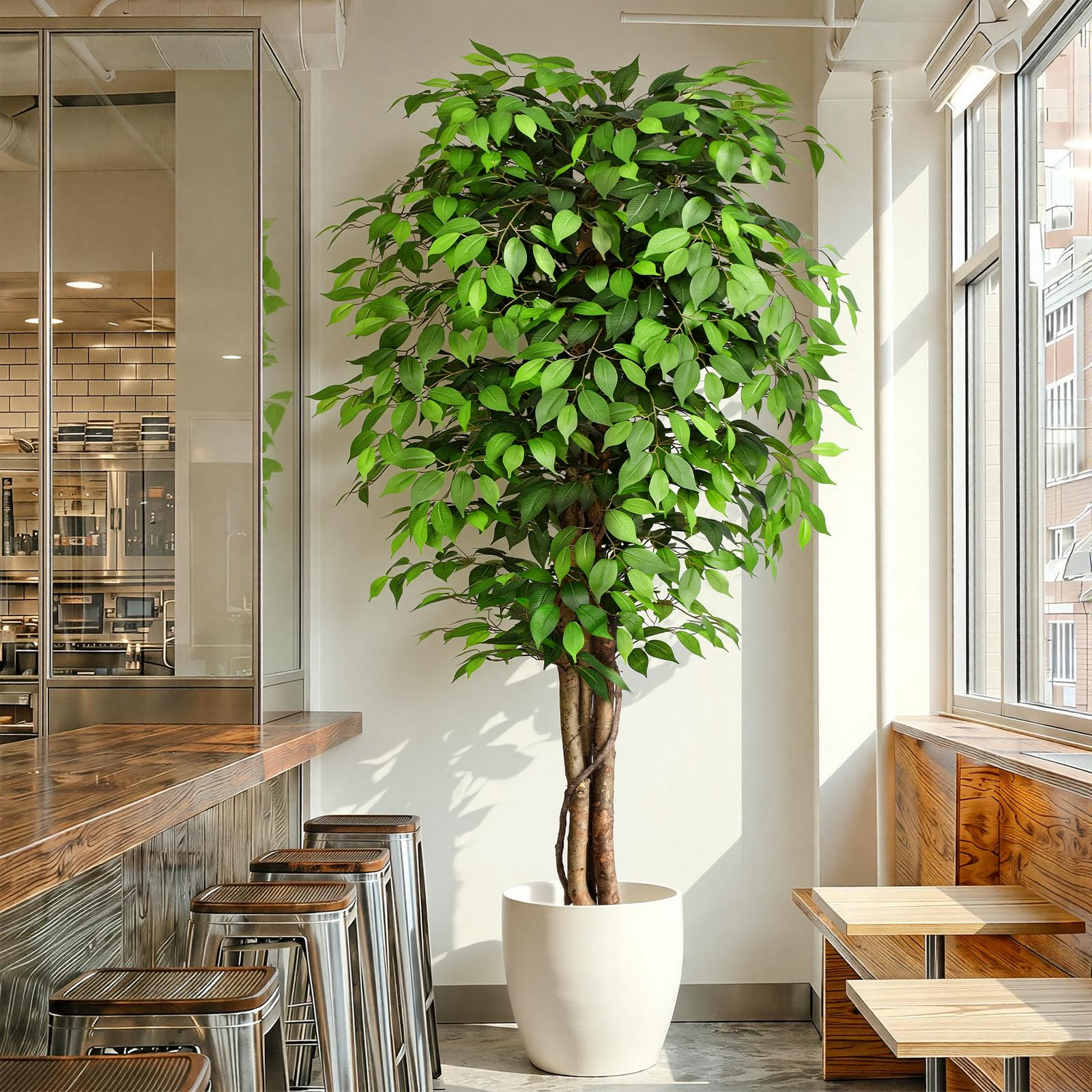 Photo 1 of **DEFECTIVE ATTACHMENT HOLES DO NOT PROPERLY ALIGN*** Keeplush 7ft Large Ficus Artificial Trees with Natural Curved Trunks, 84" Tall Lush Faux Tree for Home Decor Indoor, Green Lifelike Fake Ficus Tree Artificial Plants in Pot
