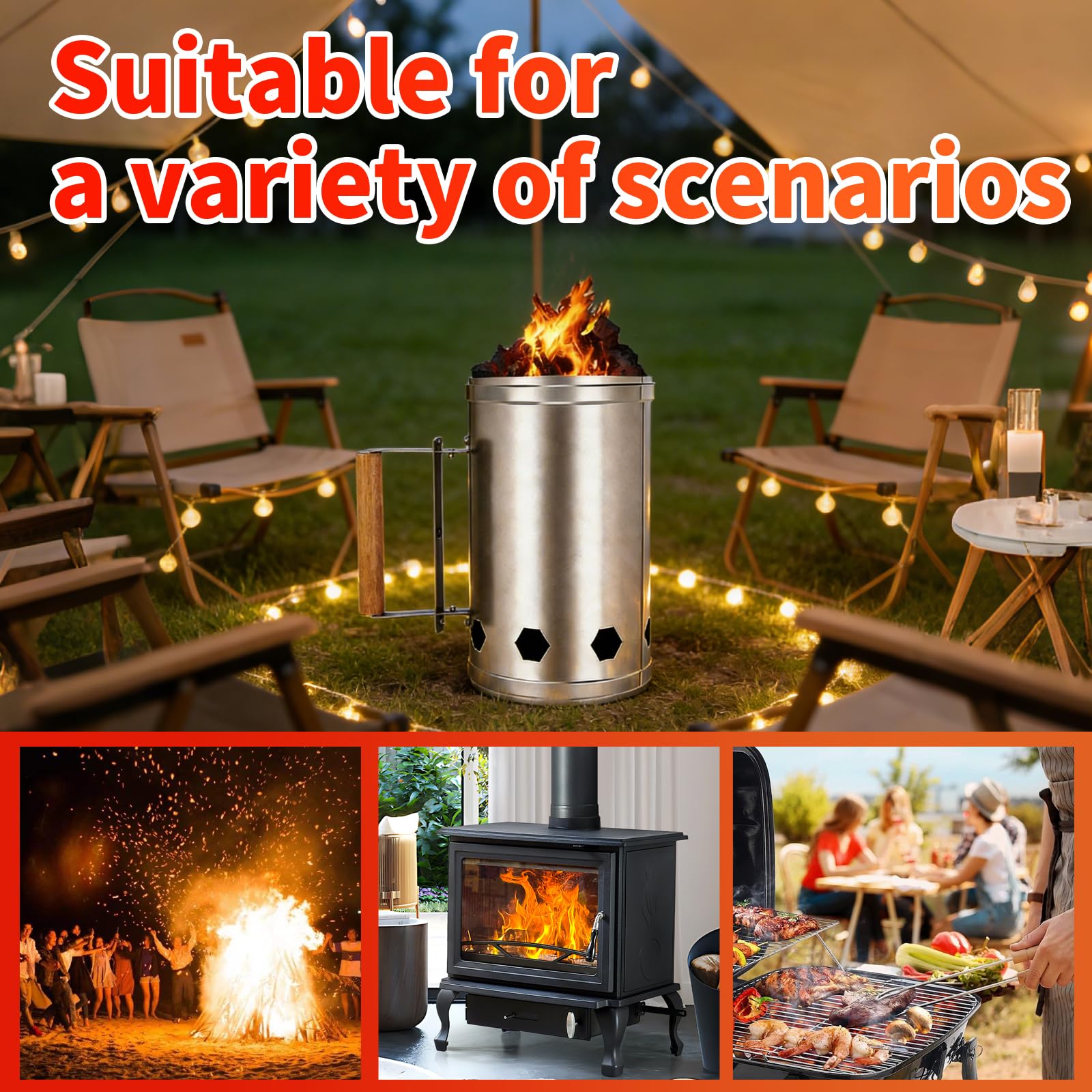 Démarreur Barbecue: 27×17cm Démarreur de Charbon de Bois, Cheminère pour Barbecue, Rapide et Facile avec Poignée de Sécurité, Idéal pour Camping et Grillades en Plein Air