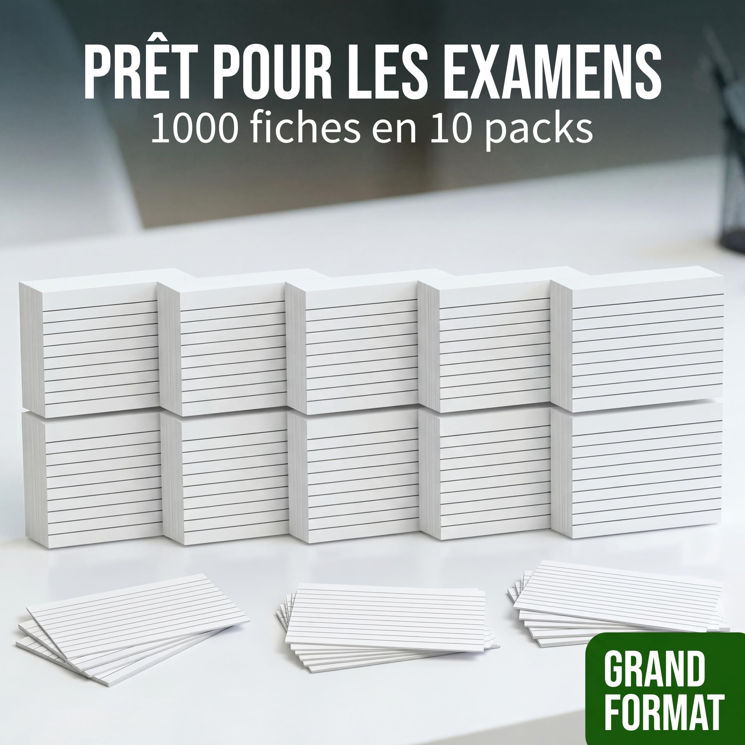 The Paper Shop Fiches Bristol A7 Lignées Blanches | 1000 Fiches de Révision 127 × 76 mm (5 × 3) | Flashcards Index Cards pour École Études Apprentissage Organisation Notes