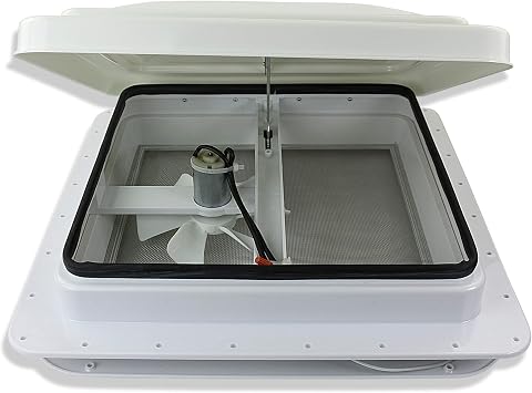 14 RV trailer Roof vent complete 12 volt FAN w/white lid and interior garnish