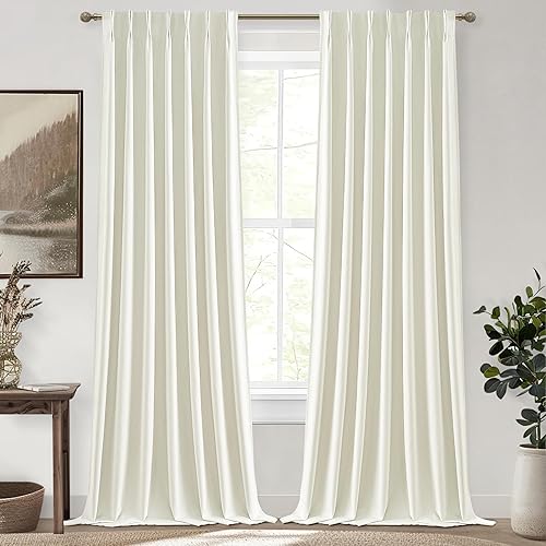 Miniatura 60 de Cortinas opacas térmicas 100% de 84 pulgadas de longitud, juego de 2 paneles para dormitorio, cortinas de ventana de lino con pinzas plegadas con