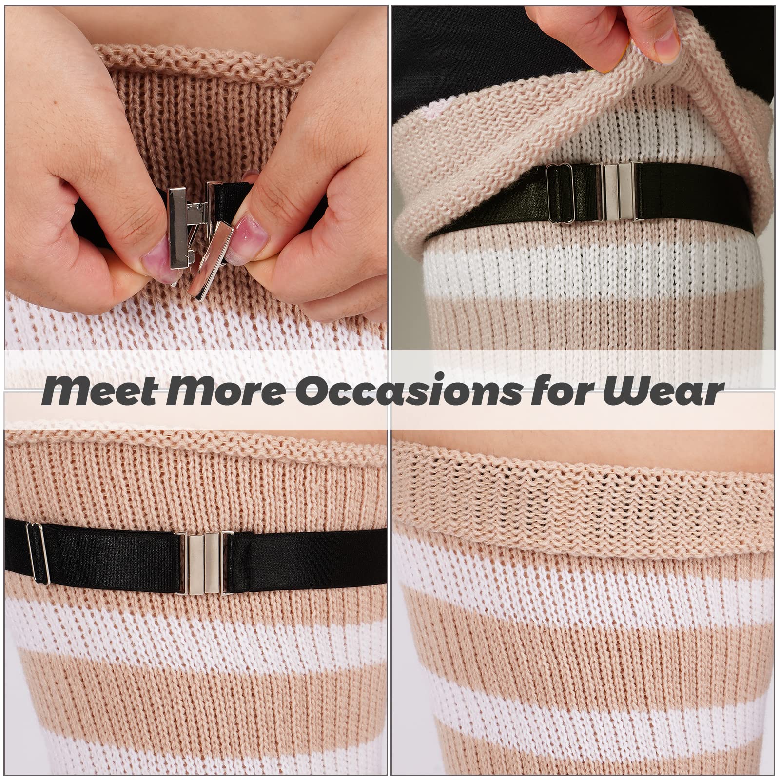 Abodhu Plus Size Thigh High Socks for Thick Thighs Women- Extra Long Widened Extra Long Thick Knit: Beige & White Striped