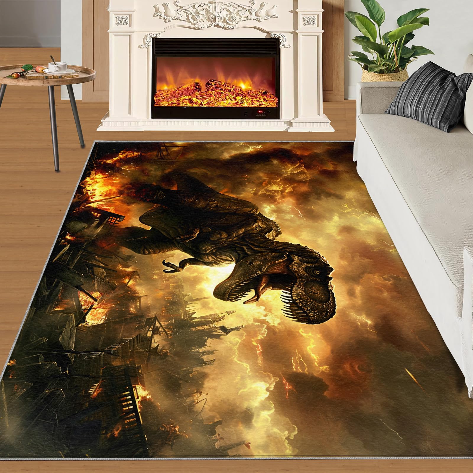 SANSJI Dinosaur Rugs living Room - 180 x 200, 3D T-Rex Jurassic Wildlife Area Rug, Stain Resistant Washable Non Slip, Tyrannosaurus Rex Theme, Animal Design, Soft Low Pile Rectangle Carpet