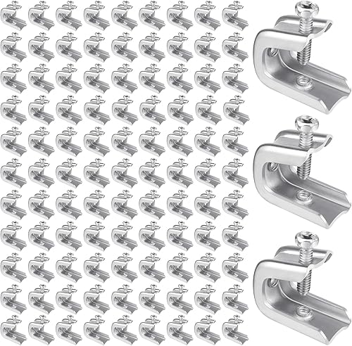 100 Pcs Beam Clamp, 1/4 inch x 20 Beam Clamps Steel Small C Clamps with Screws for Threaded Wire Ring